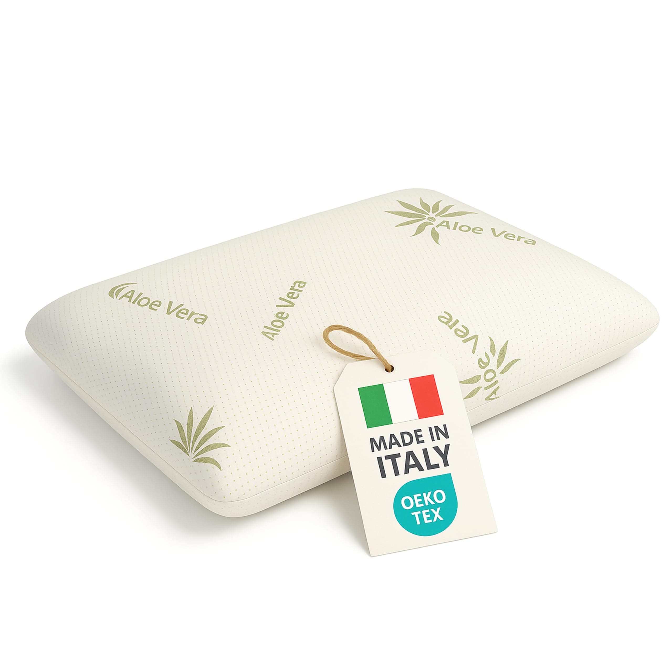 BCSHOP Cuscino Memory Foam Cervicale con Federa Aloe Vera - Guanciale Letto Ortopedico alto 11 cm - Cuscino Anatomico per Dormire Made in Italy Antibatterico Certificato Oeko Tex