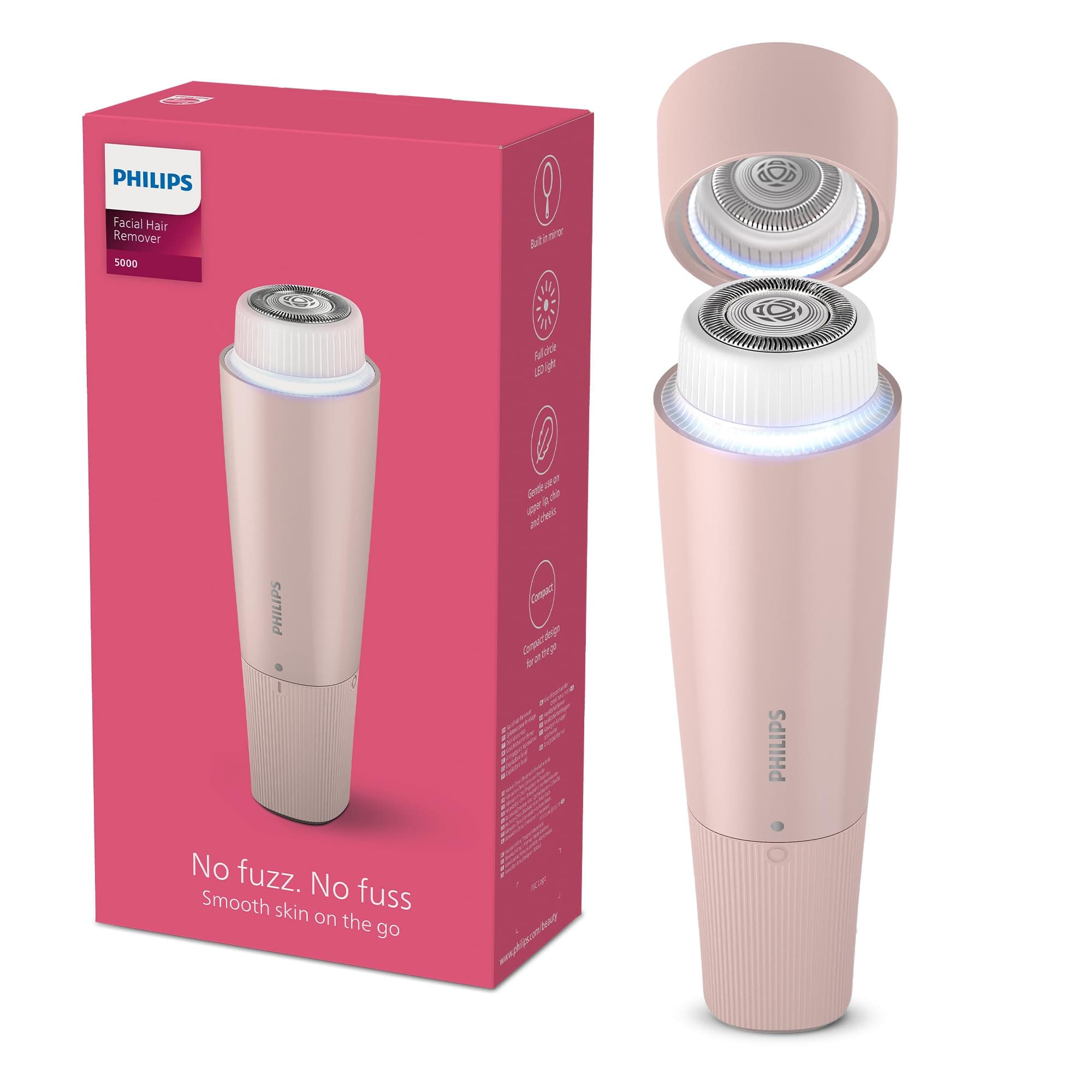 Philips Gesichtshaarentferner, 5000 Series, Haarentfernungsgerät für Frauen, kabellos und kompakt, mit hypoallergenem Kopf, sanftes und schnelles Entfernen feinster Haare im Gesicht, Modell BRR454/00