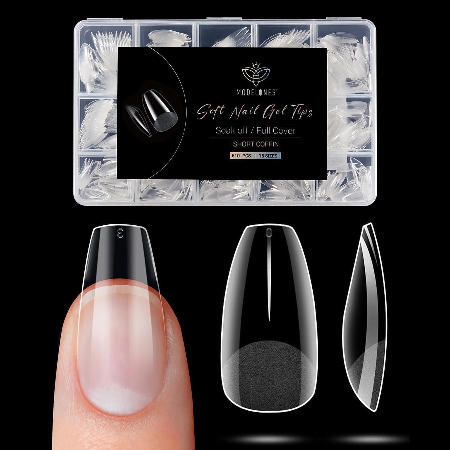 Modelones Nageltips 510 Stück- Full Cover Nail Tips Set,Gel Tips Set, Pre-Buff PMMA Harz Nagelspitzen, Künstliche Nägel Zum Aufkleben Nail Art DIY, Kurze Coffin