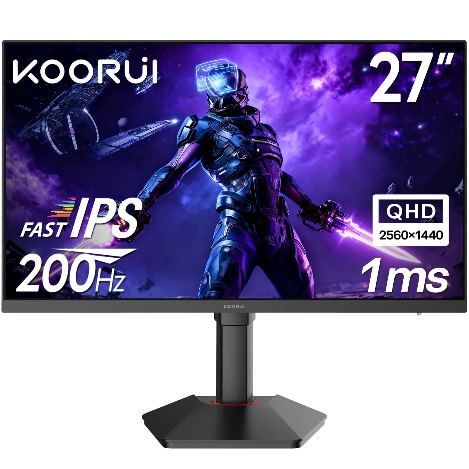KOORUI Moniteur de Jeu 27 Pouces, 200Hz QHD 2560x1440, Panneau Fast IPS 1ms, HDR400, 95% Gamme de Couleurs DCI-P3, Adaptive Sync, Réglable en Hauteur & Rotatif, HDMI 2.0 & DP 1.4, Noir