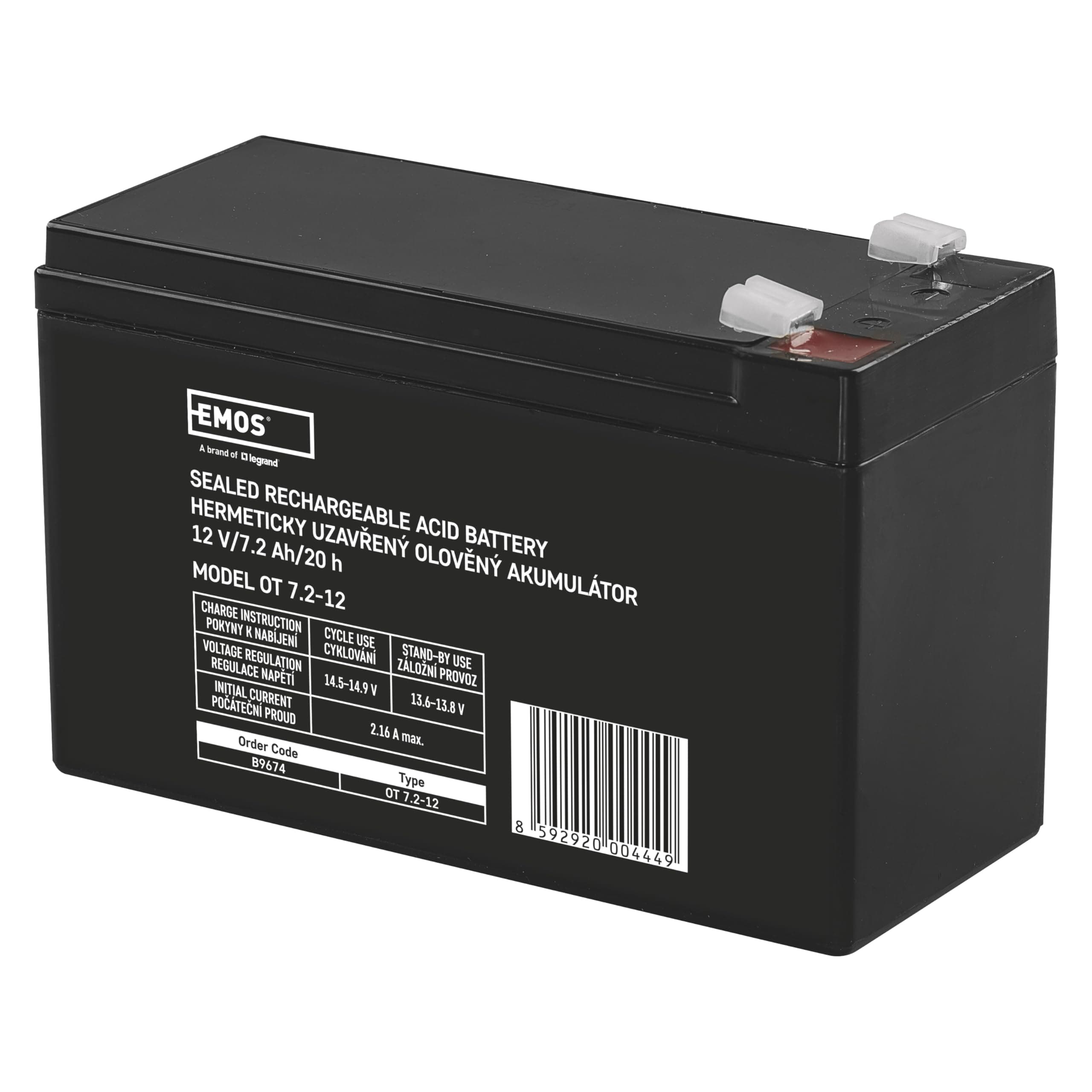 EMOS - Wartungsfreier Bleiakku - 12V 7,2Ah - AGM Batterie - Faston 6,3mm Anschluss - Für USV-Geräte, Alarmsysteme - 151x65x94mm