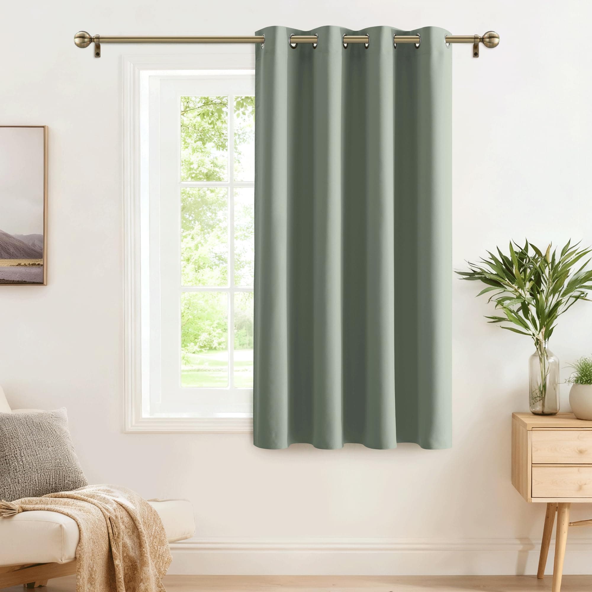 PONY DANCE Tenda Oscurante da Cucina 1 Pezzo L 132 x A 158 cm Tenda Termica Isolante Freddo e Caldo per Camera da Letto Moderna con Anelli Curtain per Salotto, Verde Salvia