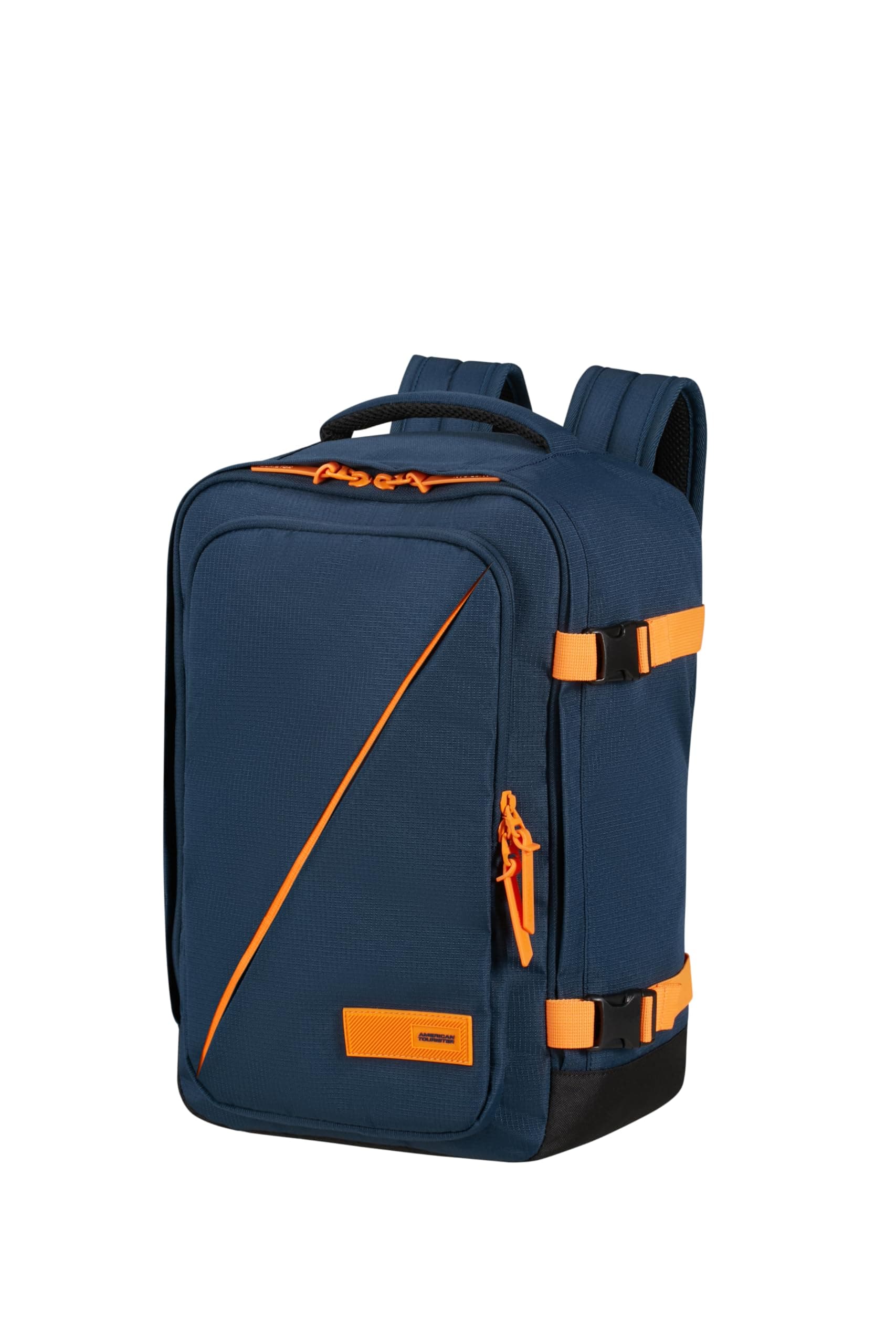 American Tourister Take2Cabin - Borsa da cabina Ryanair 25 x 20 x 40 cm, 24 L, 0,50 kg, Bagaglio a mano, Zaino aereo S Underseat, Blu/Arancione (Dark Navy/Radiant Orange)