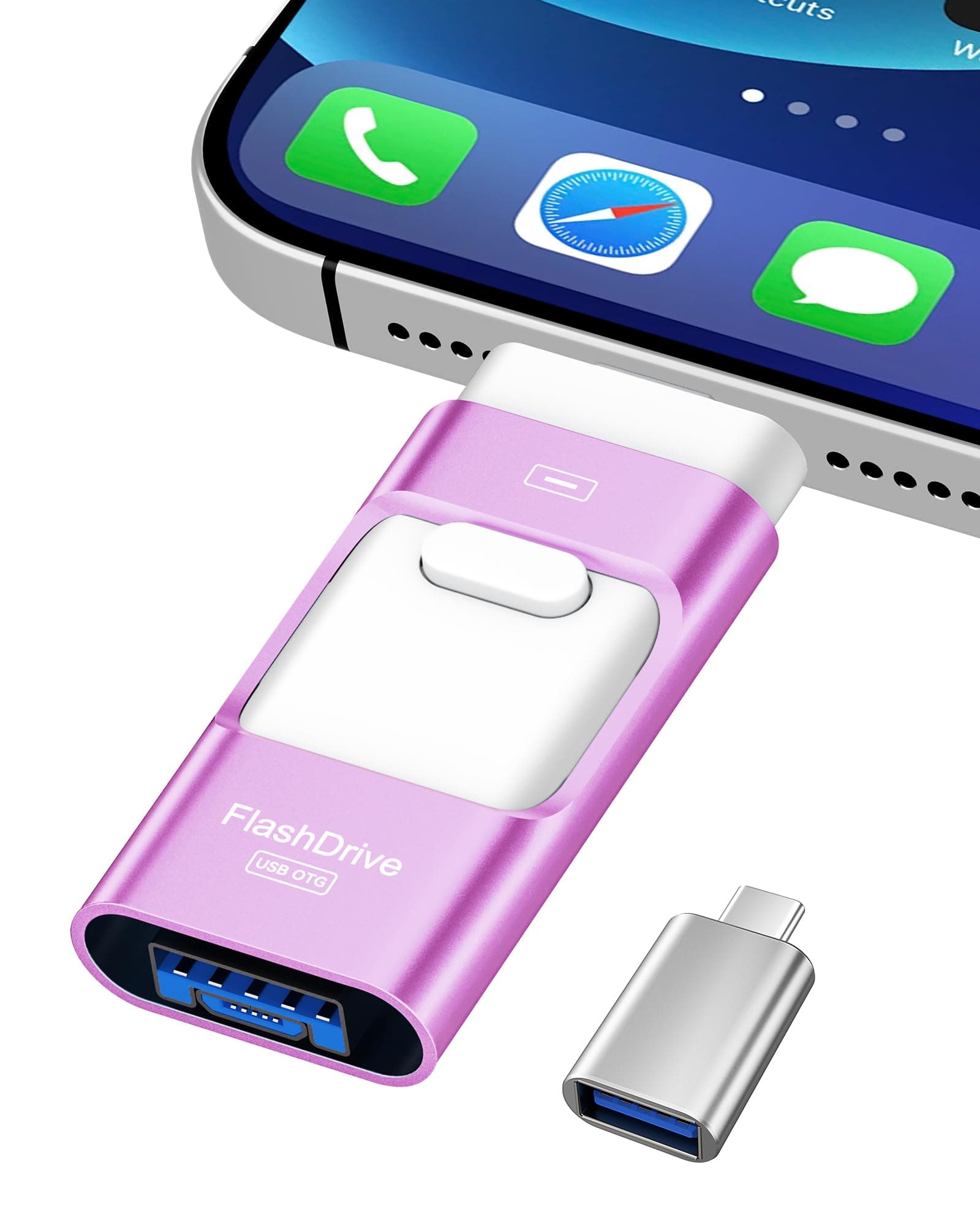 ZARMST Cle USB 256 Go, Clé USB 4 en 1 pour iOS/Pad/Android/Type C/PC, Cle USB C 3.0 Flash Drive Transfert Rapide, Clef Mémoire Externe pour Stockage Photos, Vidéos, Fichiers(Violet)