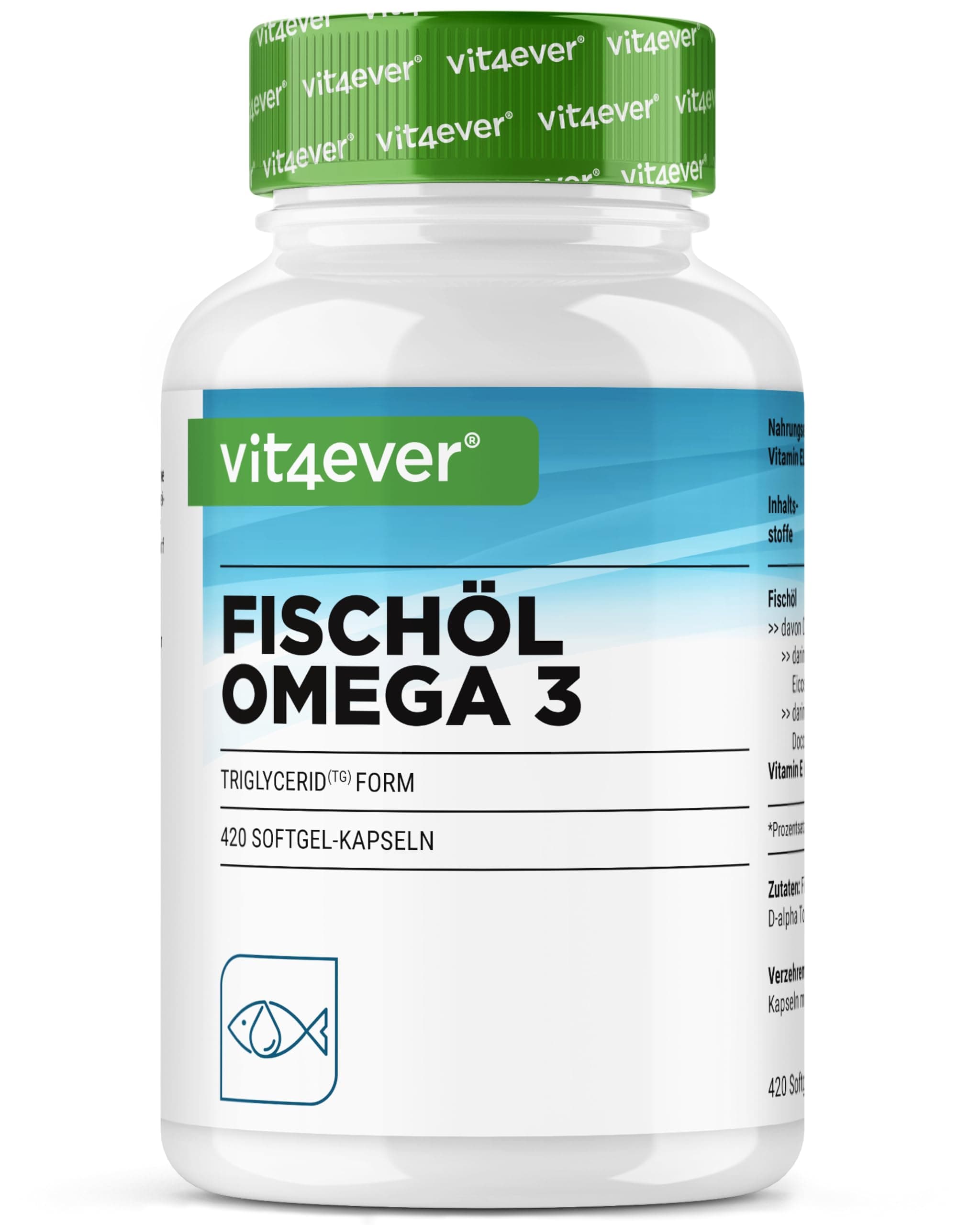 vit4ever Oméga 3 Hautement Dosées - 420 Gélules avec 4000 mg d’Huile de Poisson par Portion Quotidienne avec EPA & DHA sous Forme Triglycéride de Haute Qualité - Purifié et Issu de la Pêche Durable