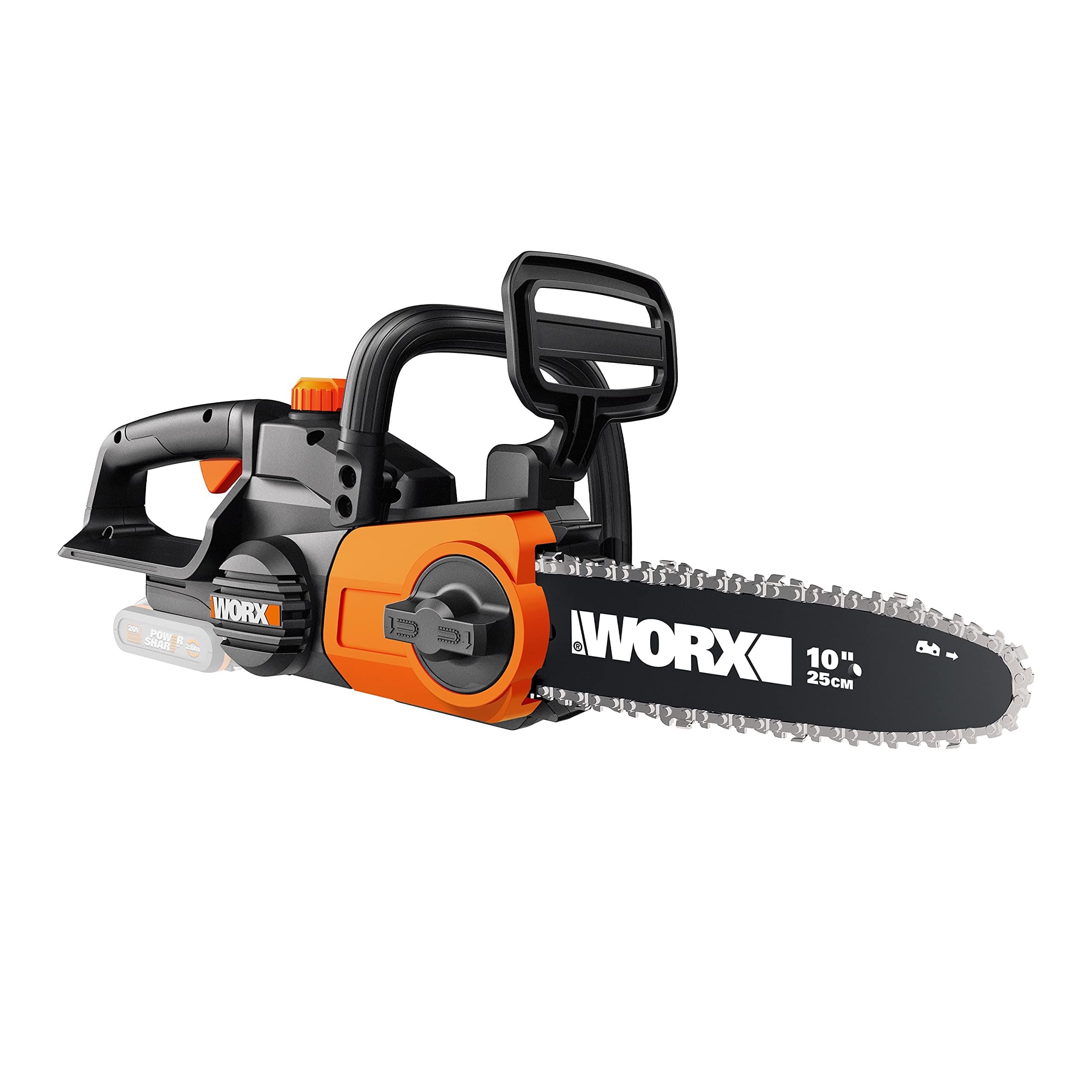 WORX WG322E.9 Motosierra a Batería 20V 25cm Sin Batería ni Cargador, Tensión Automática, Lubricado Automático, Sin Gasolina ni Cable