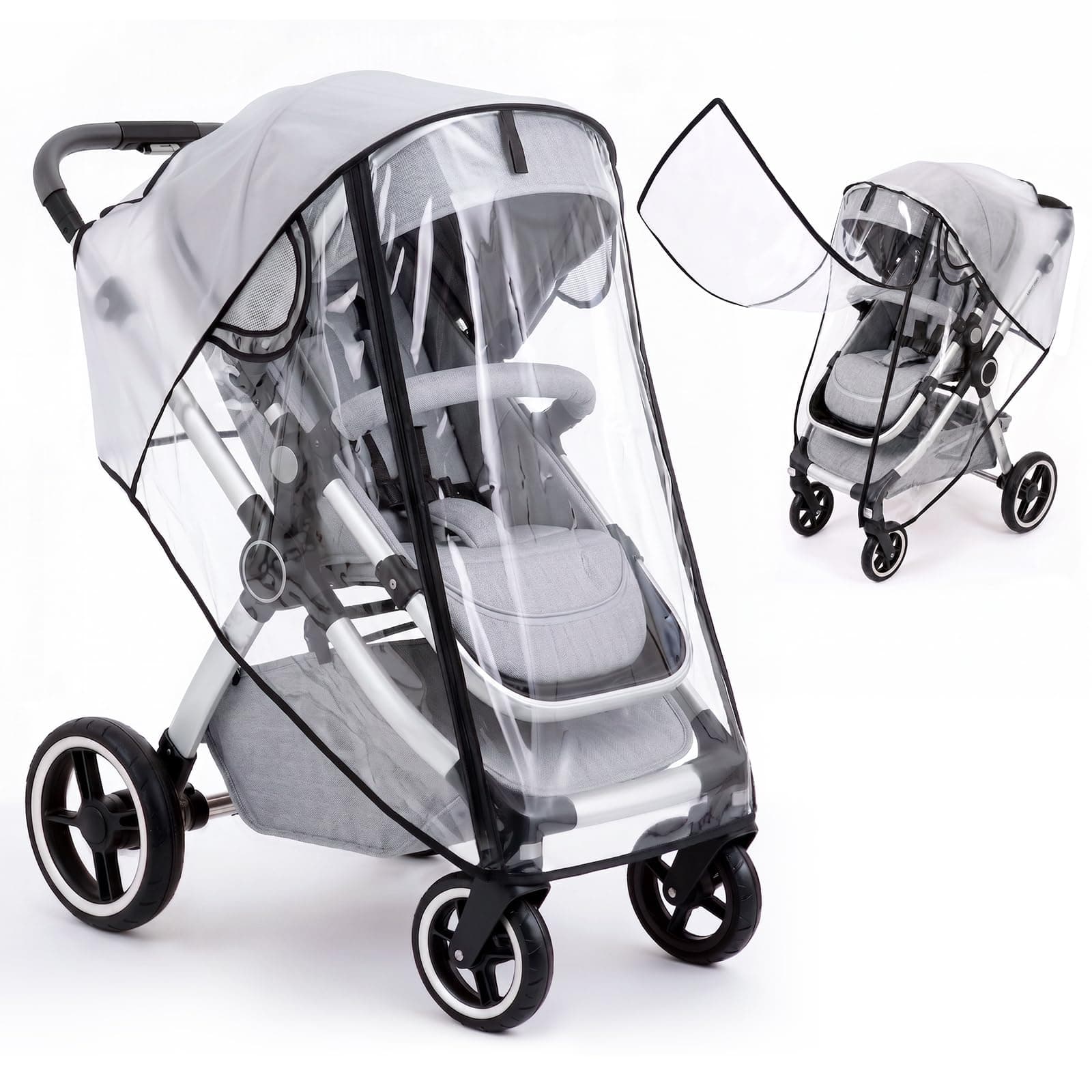 Orzbow Habillage Pluie Universelle pour Poussette, Transparente | Protection Pluie Poussette Universelle avec Porte Enroulable à Fermeture Éclair pour un Accès Facile