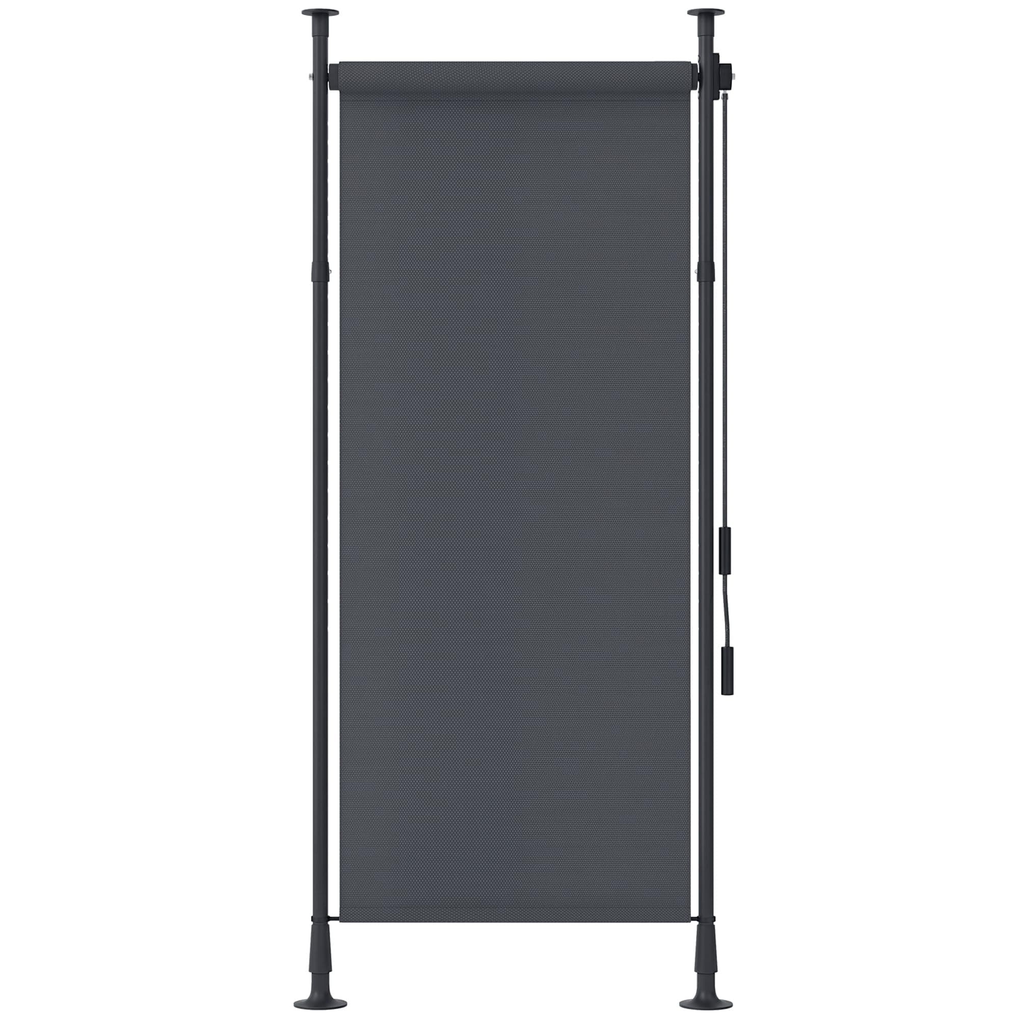 Outsunny Store extérieur sur Pied Store Manuel rétractable Store Enroulable Longueur réglable dim. 1,2 x 2,2-3,1 m avec manivelle Installation sans perçage métal alu. Polyester Gris foncé