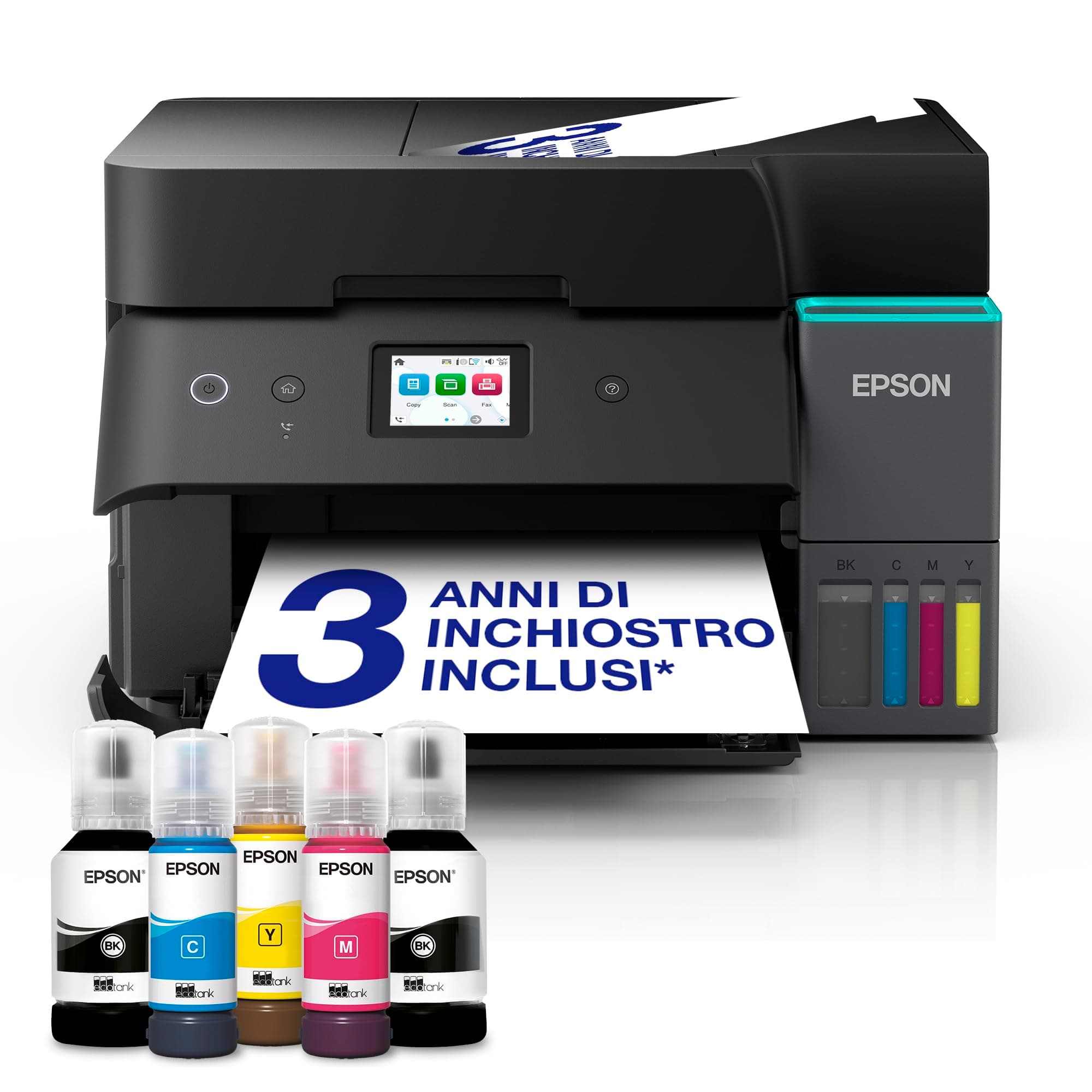 Epson EcoTank ET-4955 Stampante multifunzione A4 Wi-Fi con serbatoi di inchiostro AirPrint con ADF, stampa fronte/retro, scansione, copia e fax, fino a 3 anni di inchiostro inclusi