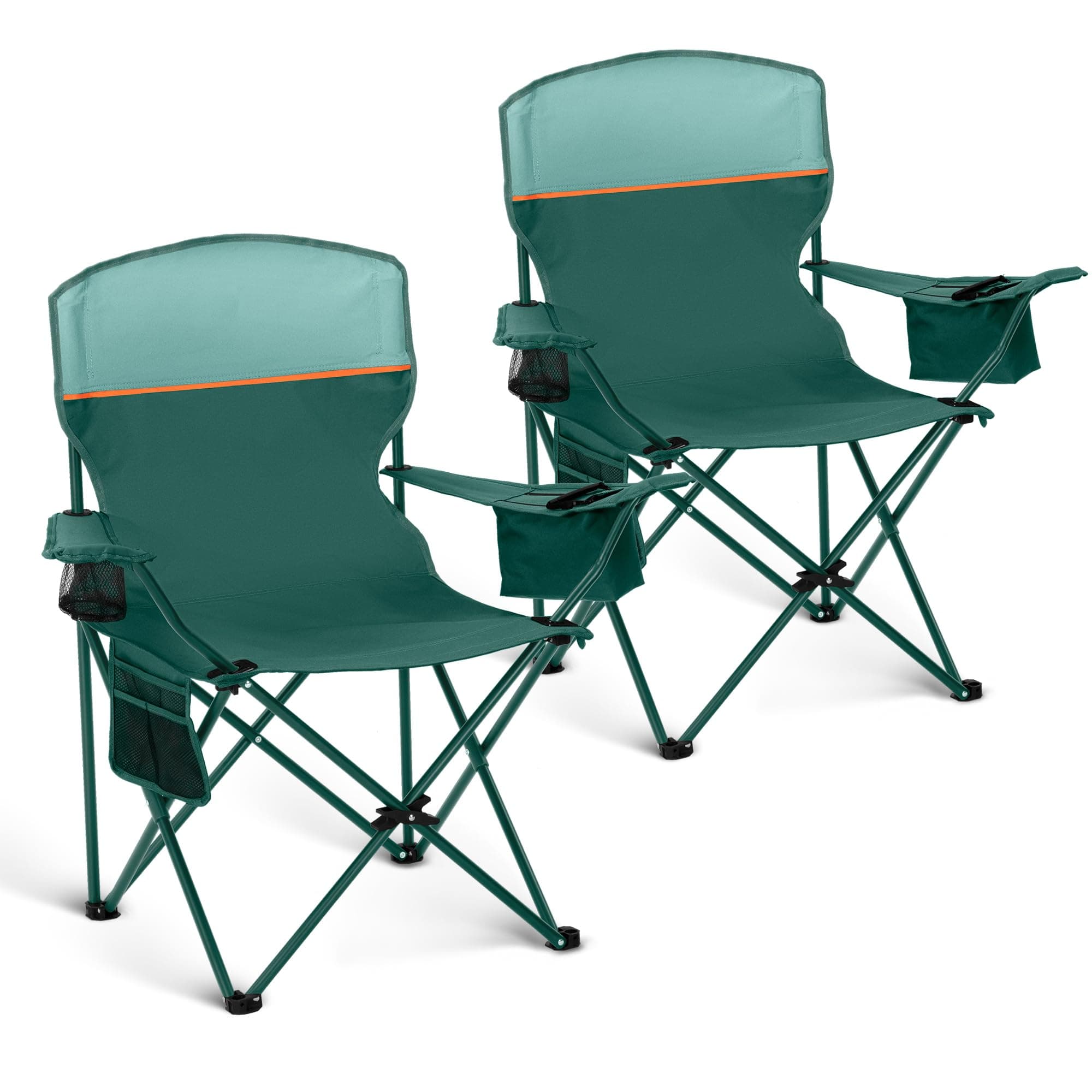 HIGH POINT SPORTS Sedia da Campeggio Pieghevole, Set da 2 Pezzi, fino a 102 kg, Sedie Pieghevoli da Esterno, Sedie da Campeggio,Sedie da pesca con Braccioli (Verde)