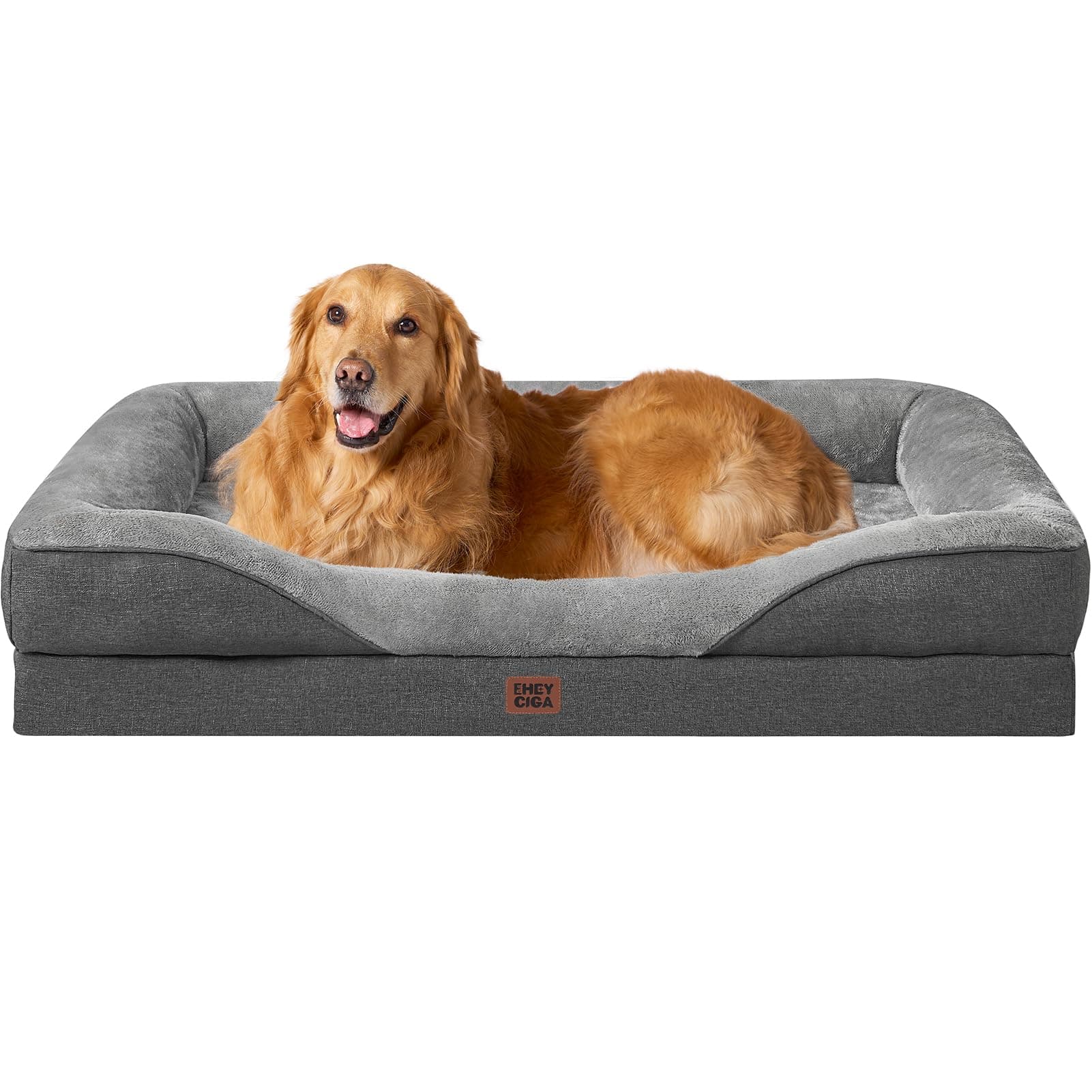 EHEYCIGA Mousse Mémoire Panier Chien Grande Taille Orthopédique, Canapé pour Chien XL Déhoussable Lavable, Coussin Chiens Antidérapant & Imperméable, 106.5x76x18.5 cm Gris