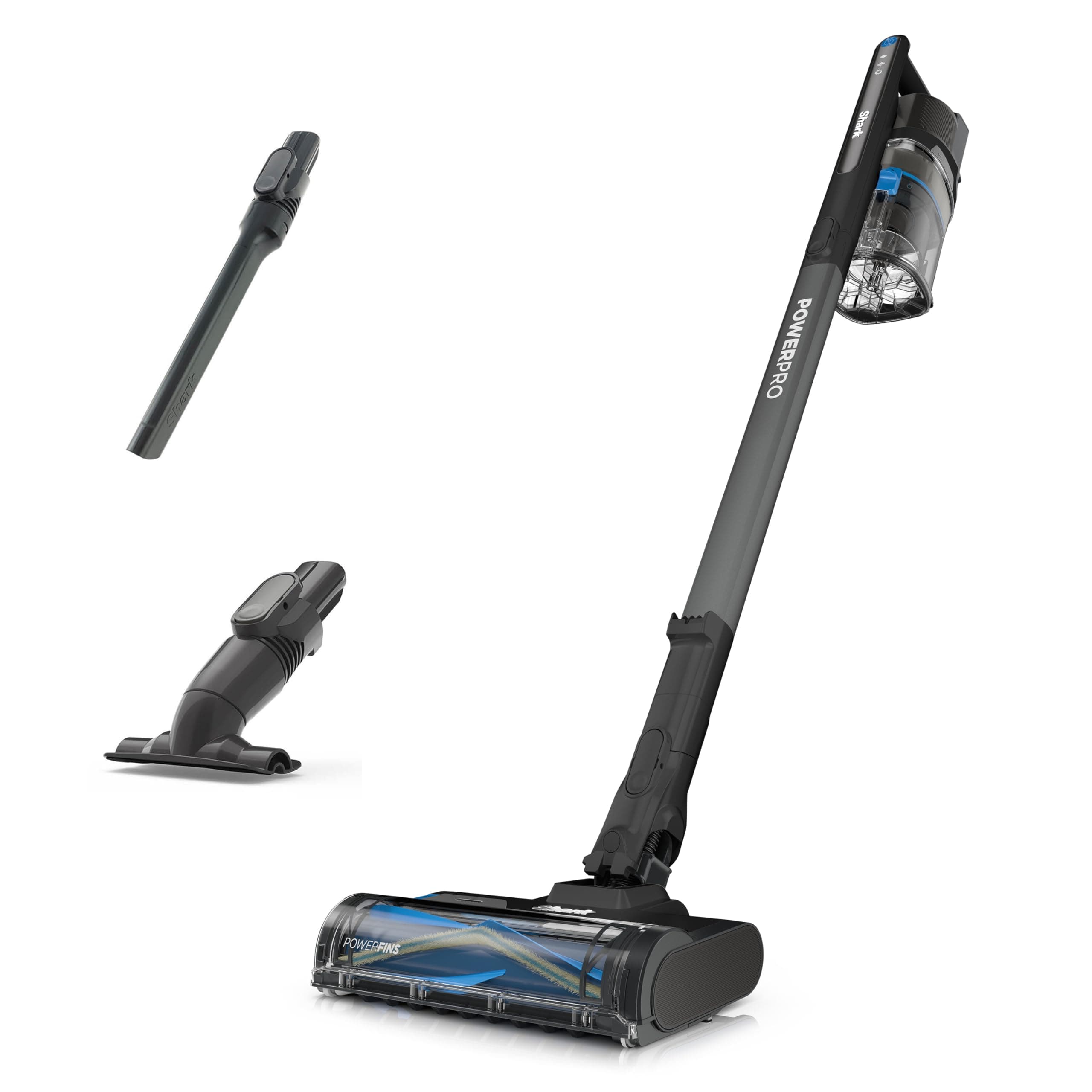 Shark PowerPro Akku-Staubsauger freistehend, bis 50 Min. Laufzeit, kabellos, beutellos, für Tierhaare, Allergiker, Teppich und Hartböden, mit LED-Licht und Knickgelenk-Rohr, IZ370EU