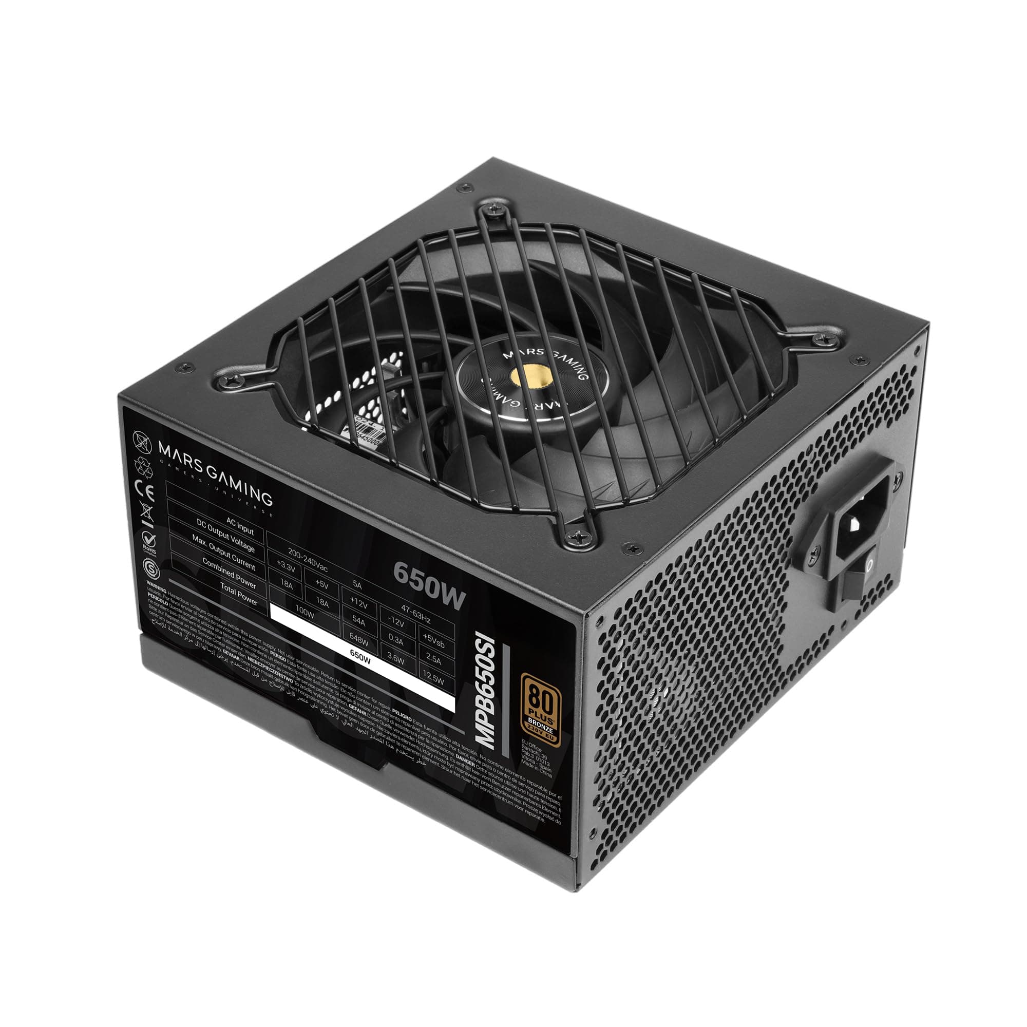 Mars Gaming MPB650SI, Fuente Alimentación ATX 650W, 7 Años Garantía, 80Plus Bronze 230V, 90% Eficiencia, Ventilador SI Extreme Silence con Núcleo de Cobre, Tecnologías AI2-RPM, DC-DC y SMD, Negro
