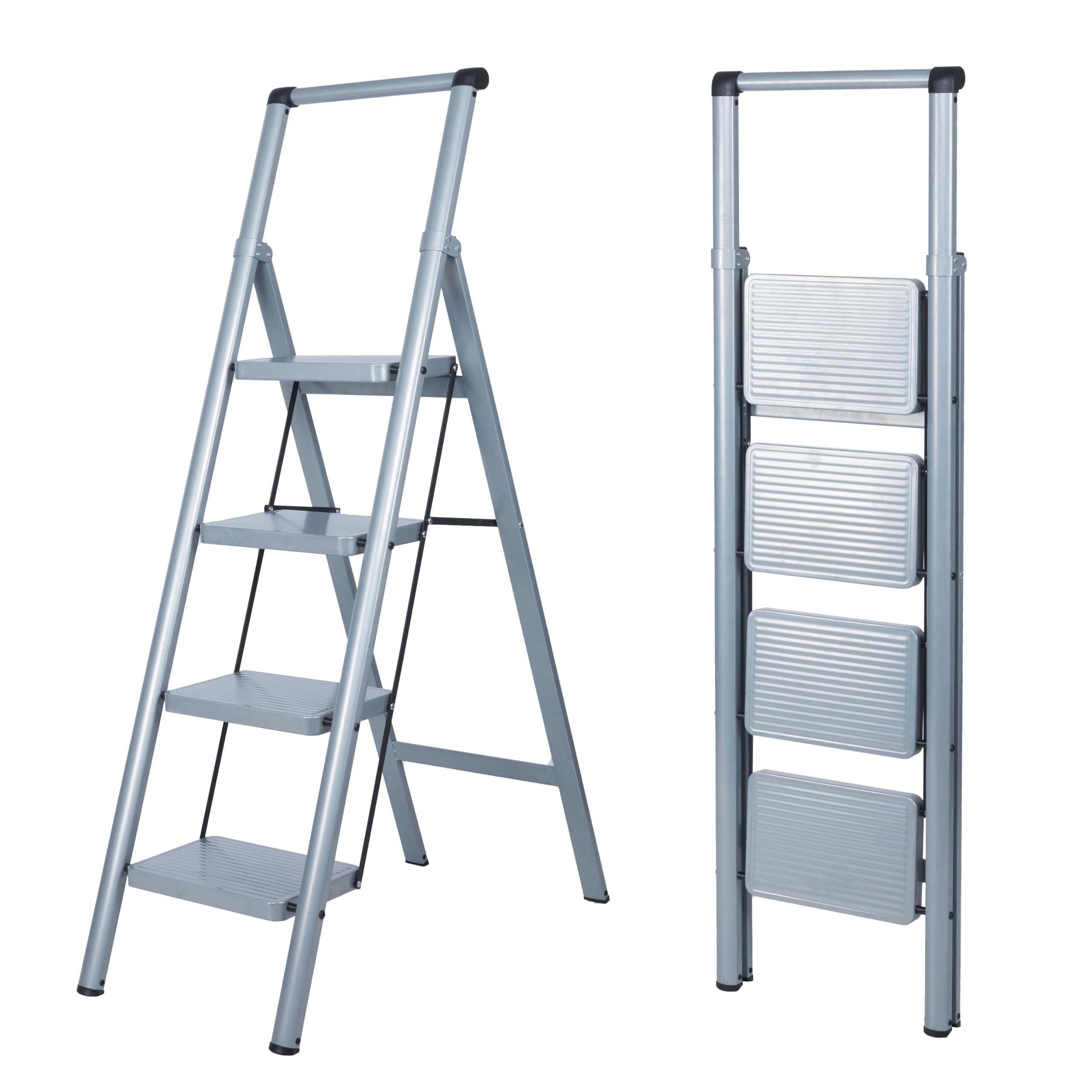 UZIRO Escalera Plegable 4 Peldaños, Liviana y Compacta, Diseño Decorativo, Peldaños Anchos Antideslizantes, Ideal para Uso en Hogar, Cocina y Oficina, Fácil de Guardar
