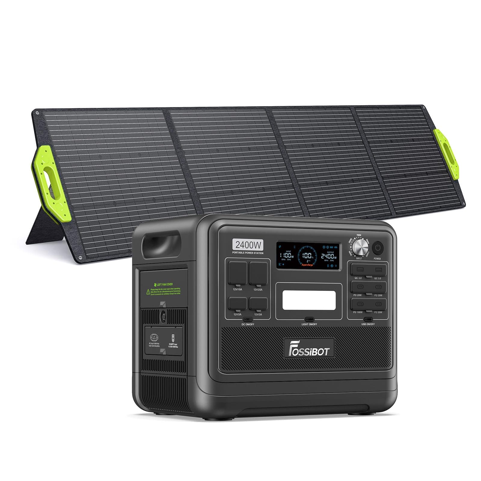 FOSSiBOT Générateur solaire avec panneau solaire 200 W, station d'alimentation portable LiFePO4 2048 Wh, 3 prises AC 230 V 2400 W, alimentation mobile pour camping-car, extérieur, bricolage et comme