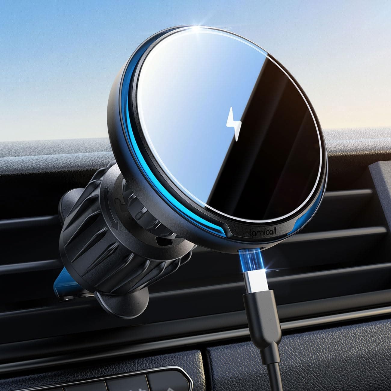 Lamicall 15W Handyhalterung Auto für Magsafe Autohalterung mit Ladefunktion - [Schnell & Sicher] Kfz Handy Halterung Magsafe Ladegerät Auto Lüftung Magnet, Auto Zubehör für iPhone 17/16/15/14/13/12