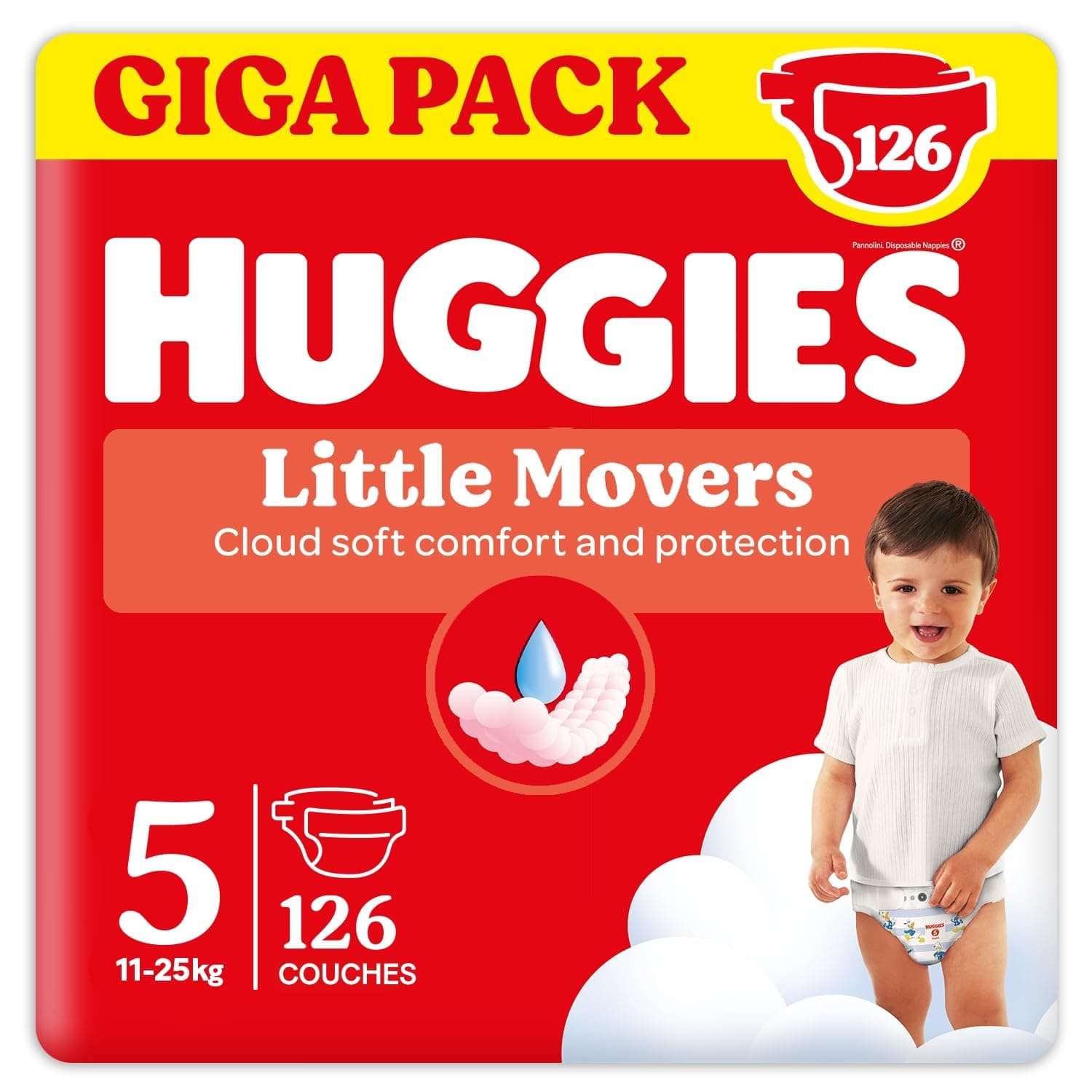 Huggies Little Movers Pañales para Bebé con Diseños Disney Talla 5 (11-25 kg), Comodidad para la Piel 24/7, 3 Packs de 42, Total 126 Pañales
