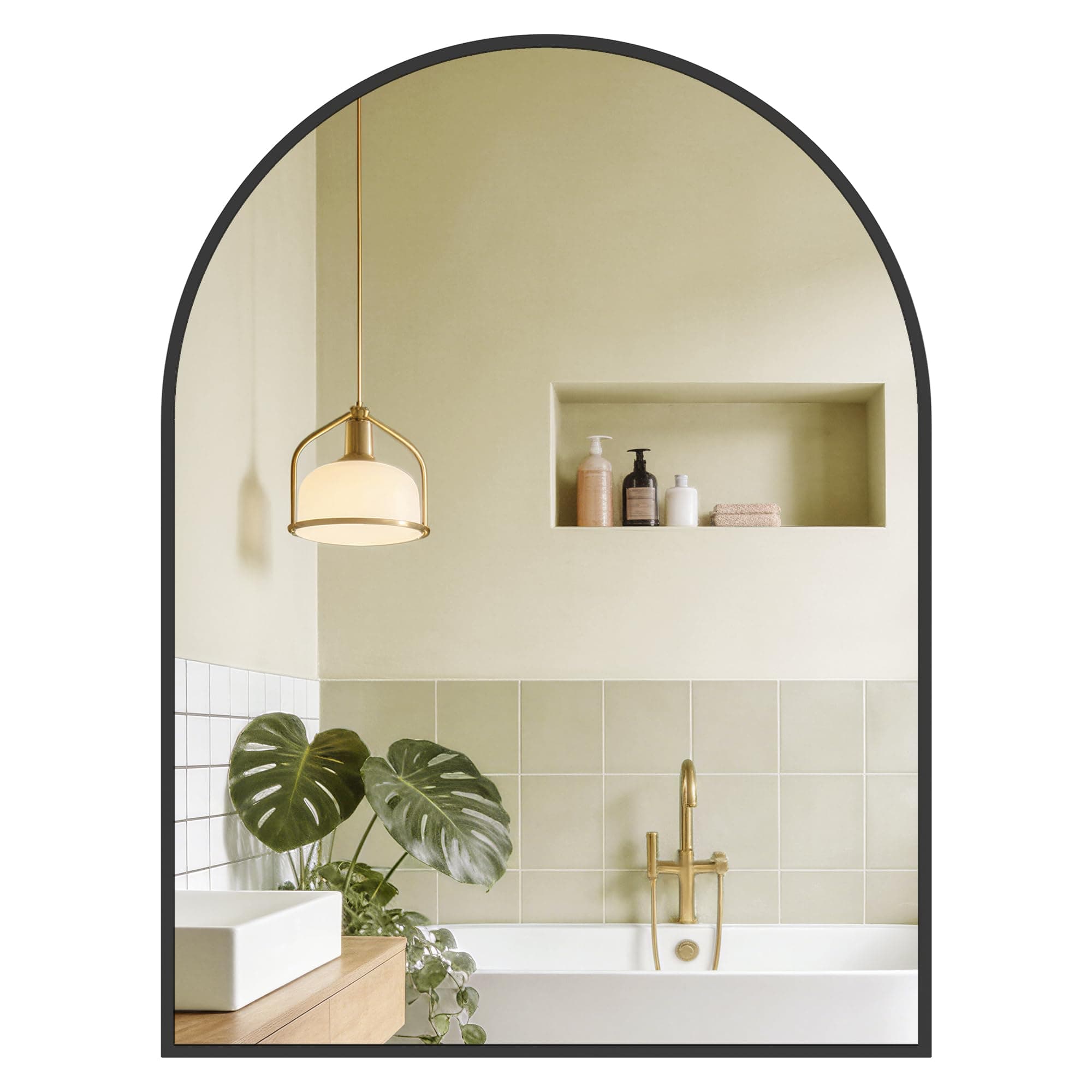 SONGMICS Spiegel für Bad, Wandspiegel, gewölbter Spiegel, Aluminiumrahmen, 81 x 61 cm, mit Sicherheitsfolie, einfache Montage, für Wohn-, Schlaf- und Badezimmer, tintenschwarz LWM015BD01