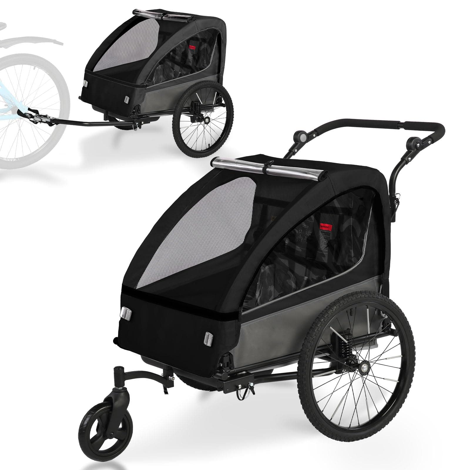 Fiximaster Remorque 2 en 1 pour Enfant avec Suspension pour 1 à 2 Enfants, remorque de vélo Pliable pour 2 Enfants, Poussette avec Grand Espace de Rangement, Fonction Jogging, réflecteurs