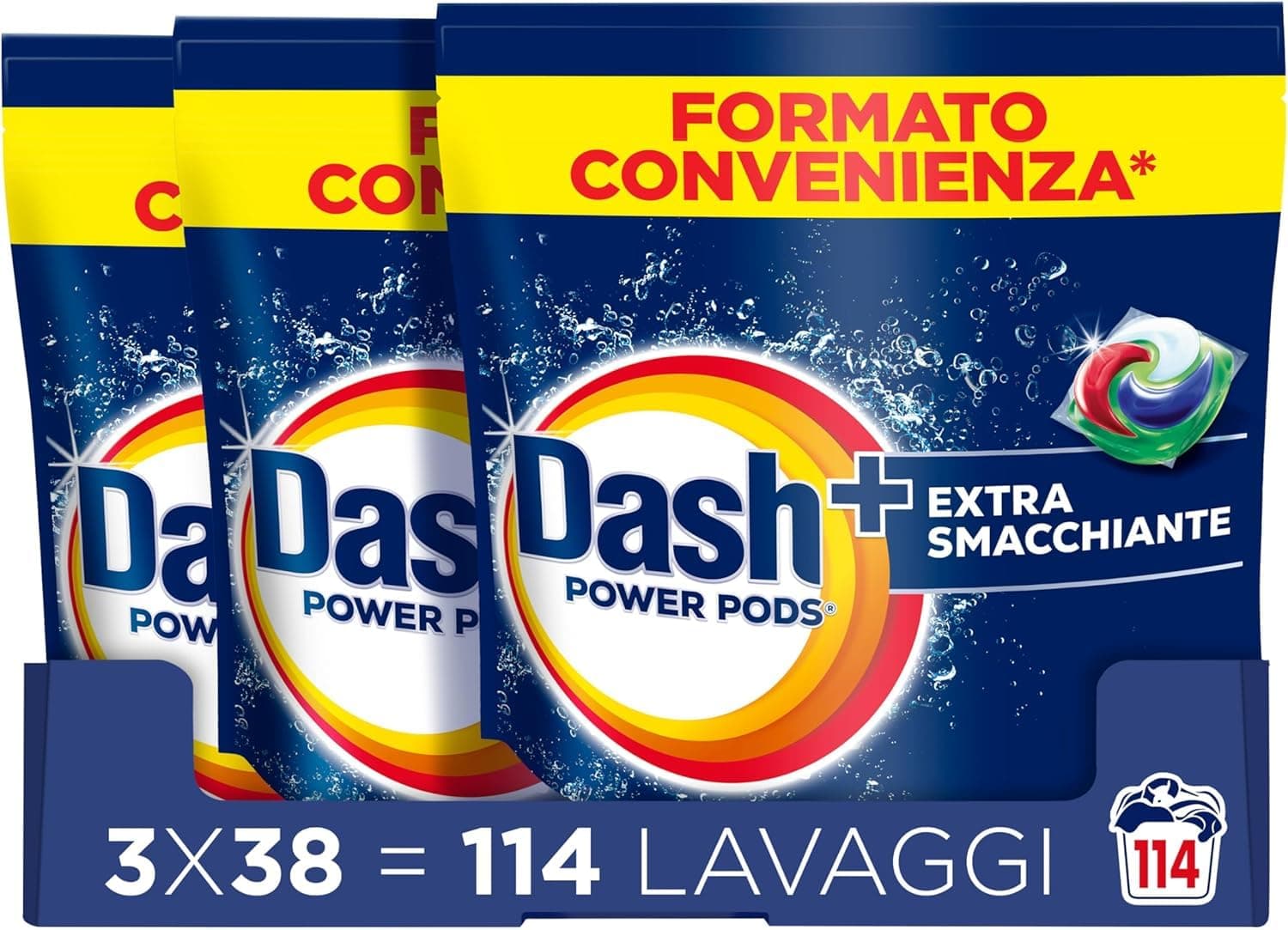 Dash Power Pods Detersivo Lavatrice In Capsule Extra Smacchiante, 114 Lavaggi (38x3) Rimuove anche le macchie secche da 7 giorni, per una pulizia impeccabile