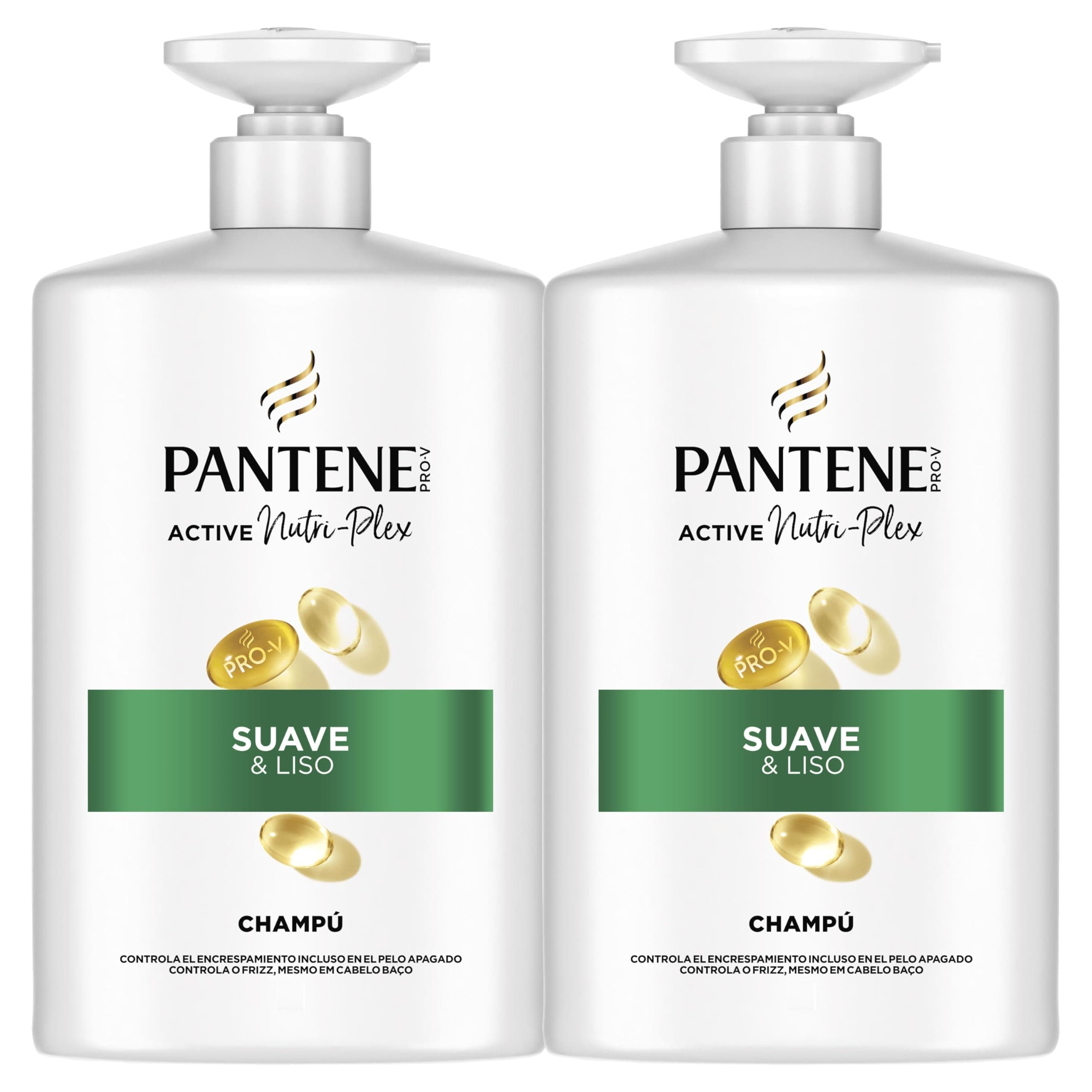 Pantene Pro-V Suave Y Liso Champú 2X1000ml Dispensador, Pelo Encrespado Y Apagado. Limpieza Suave. Protege Enlaces Capilares. Sin Siliconas