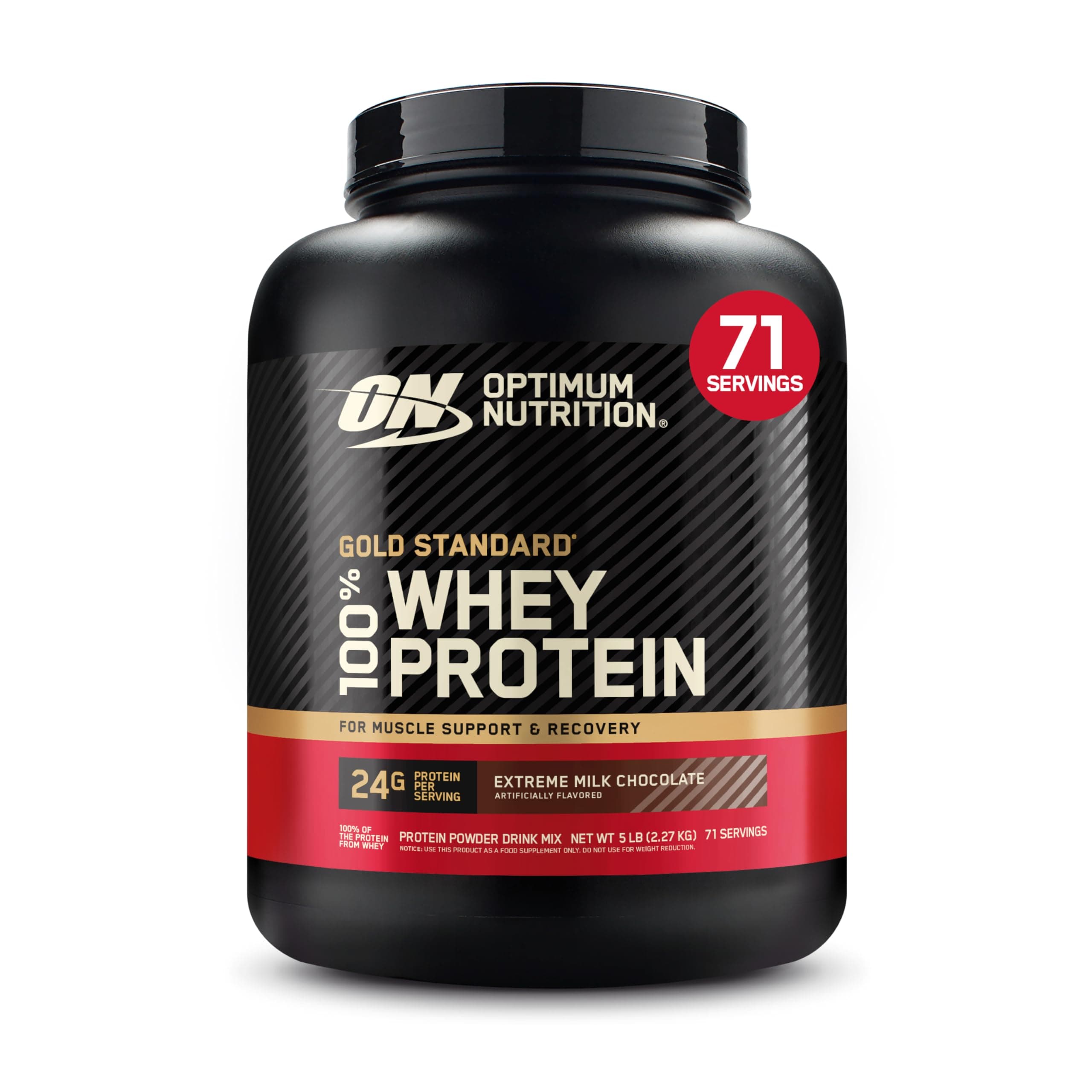 Optimum Nutrition ON Gold Standard Whey Protein Pulver, Eiweißpulver zum Muskelaufbau, natürlich enthaltene BCAA und Glutamin, Extreme Milk Chocolate, 71 Portionen, 2.27kg, Verpackung kann Variieren
