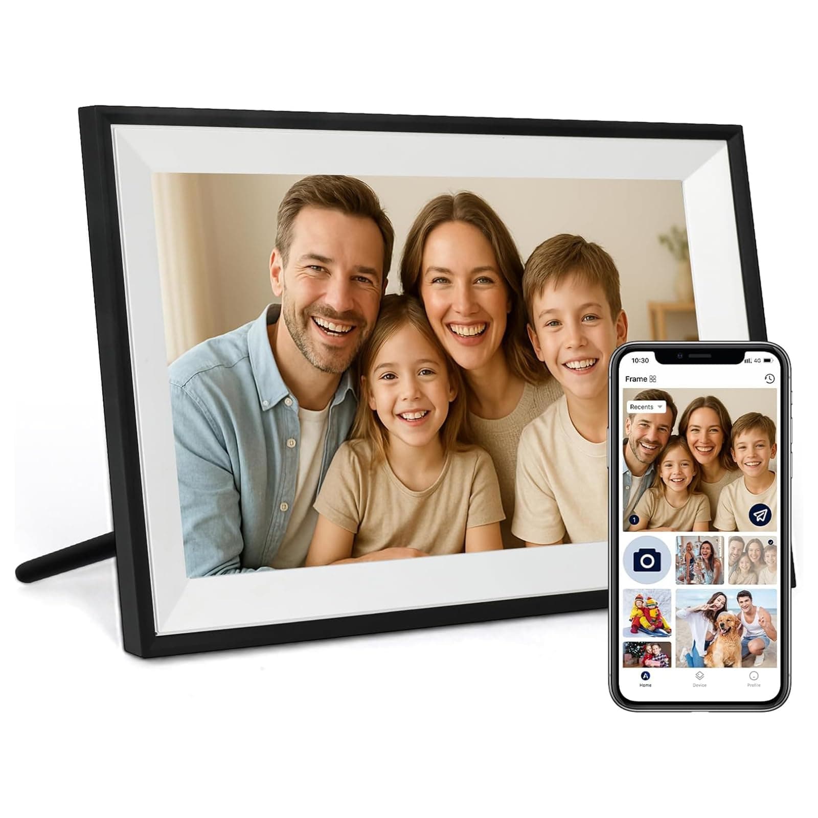 FUNCARE Cadre Photo Numérique WiFi 10,1 Pouces, Mémoire 32 Go, Écran Tactile HD 1280x800 IPS, Partage de Photos Vidéos Via APP, Rotation Automatique, Support Multilingue