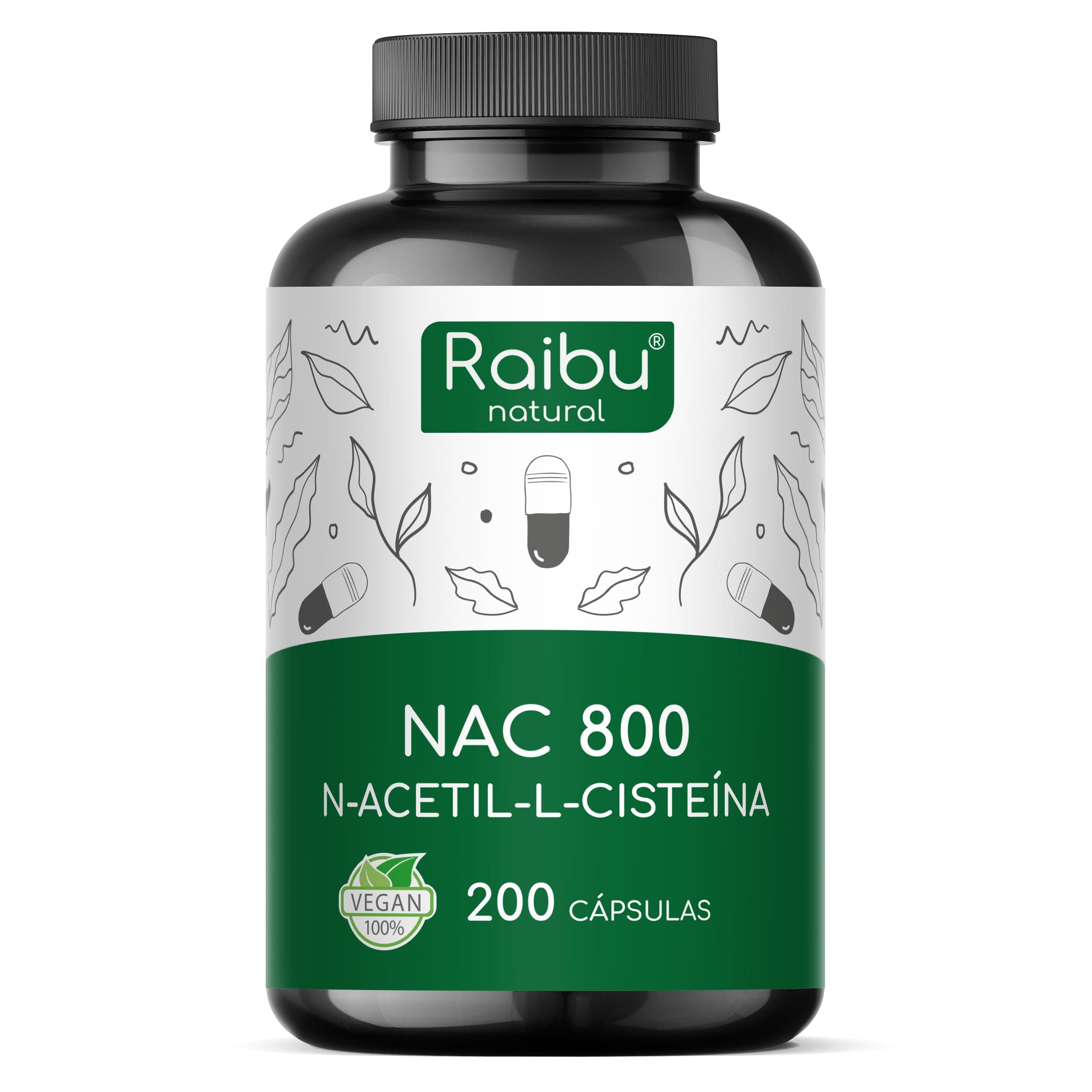 NAC N-Acetil-Cisteína 800 mg - 200 Cápsulas I Alta Biodisponibilidad para Más de 6 Meses I NAC N-Acetil-L-Cisteína de Calidad Natural, Sin Aditivos y Vegano