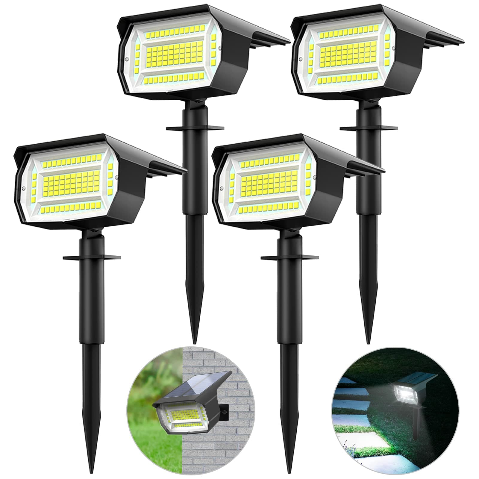 LOTMOS Luces Solares [4 Paquete/72LED] Focos Impermeable IP65 Luz Potente Lampara Exterior Jardin Suelo (Blanco Frio)