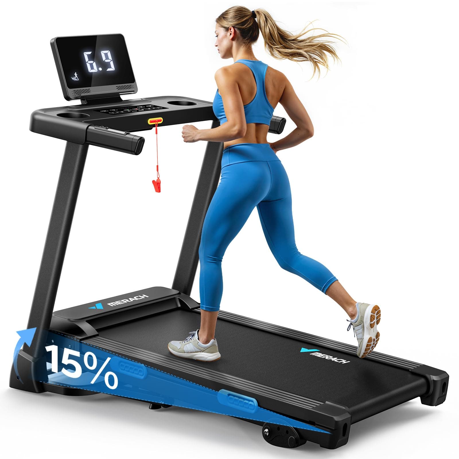 MERACH Tapis de Marche, 15% Tapis de Course Pliable Inclinable, 2.5HP Vitesse Réglable 0.8-12km/H Walking Pad, Tapis de Marche Inclinable, Treadmill avec Écran LED, Exercice à Domicile et au Bureau