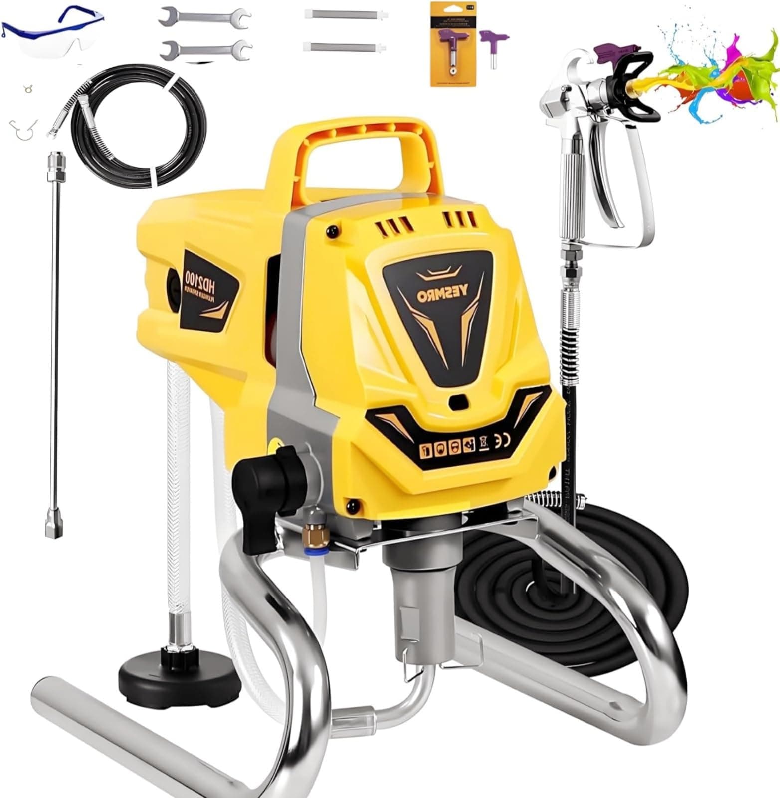 Pulvérisateur de Peinture sans Air sur Pied, Système de Peinture par pulvérisation Airless Control pour peintures murales, sous Couches, Vernis & lasures, Tuyau 7.5 m