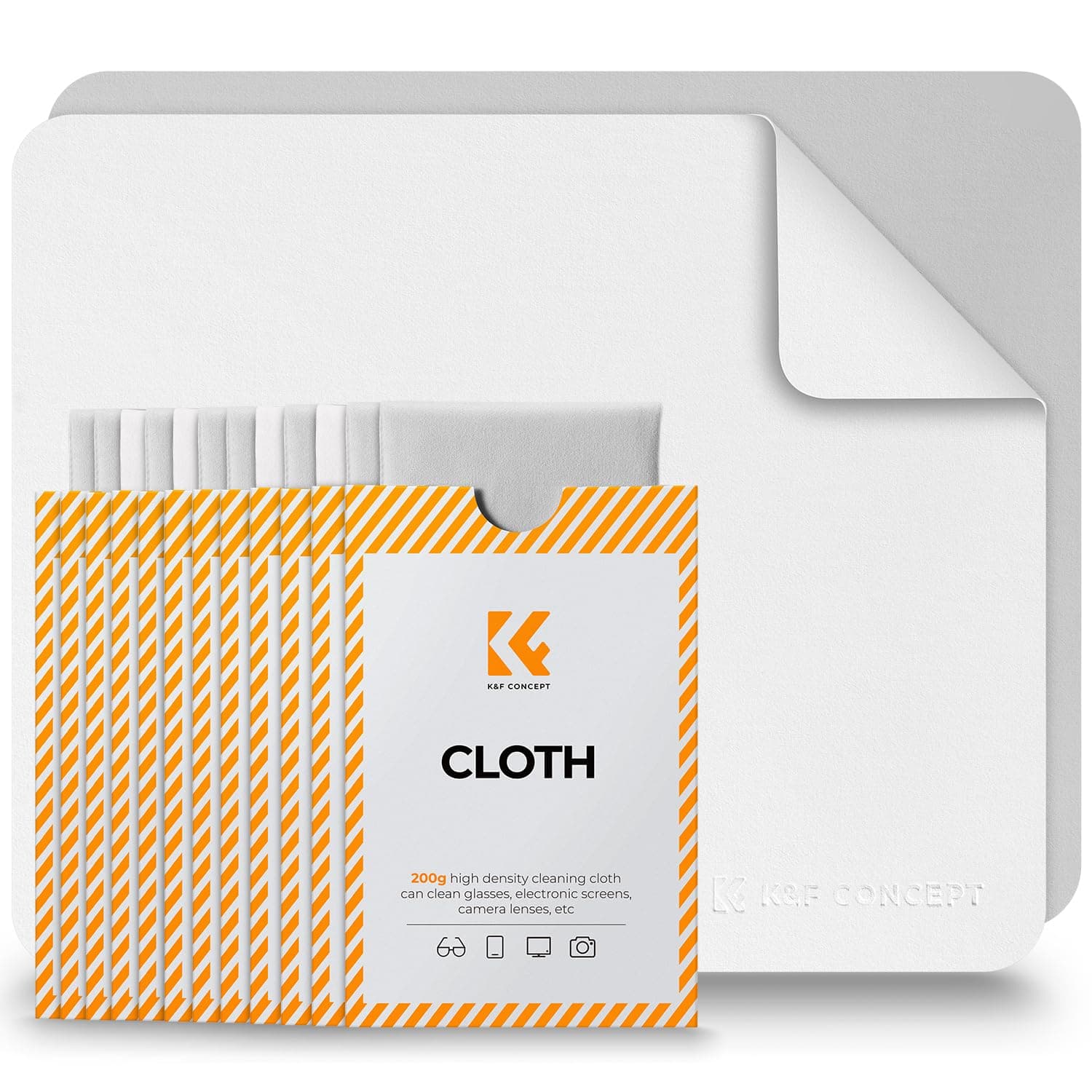K&F CONCEPT 12 Stück Mikrofasertuch, Brillenputztücher, Linsenreinigungstuch,Brillenlinsenreiniger, Reinigung von Brillen. Kameralinsen, VR/AR-Headsets und Bildschirmen, Weiß & Grau (15x18 cm)