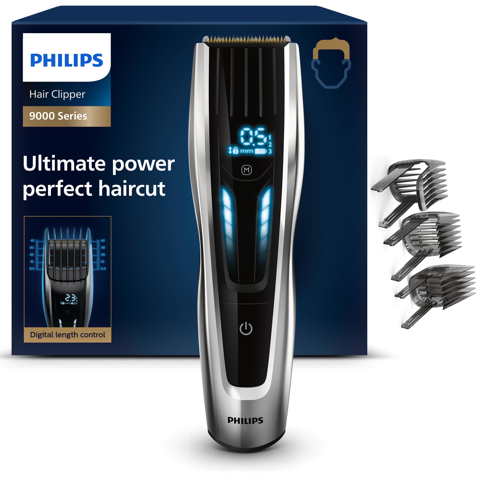 Philips Series 9000 Haarschneider mit 400 Längeneinstellungen, langlebigen Titaniumklingen & digitaler Touch-Steuerung (Modell HC9450/20)