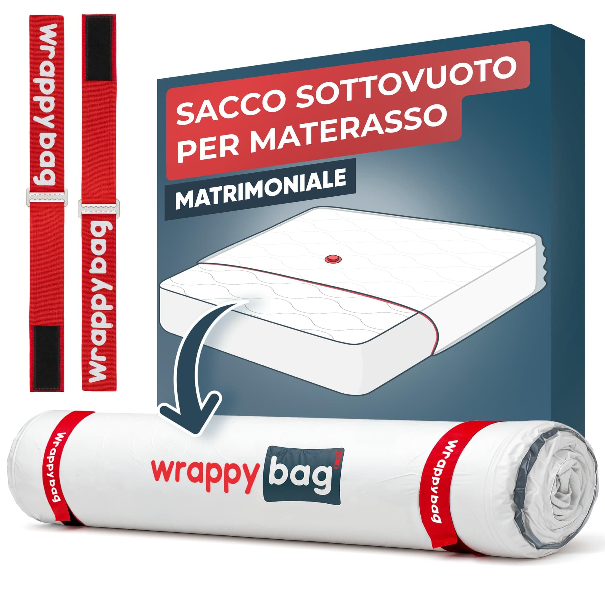 Wrappybag – Sacco Sottovuoto per Materasso Matrimoniale – Copertura Impermeabile Riutilizzabile con Clip e Cinghie – Adatto alla maggior parte degli aspirapolvere – Ideale per Trasloco e Salvaspazio