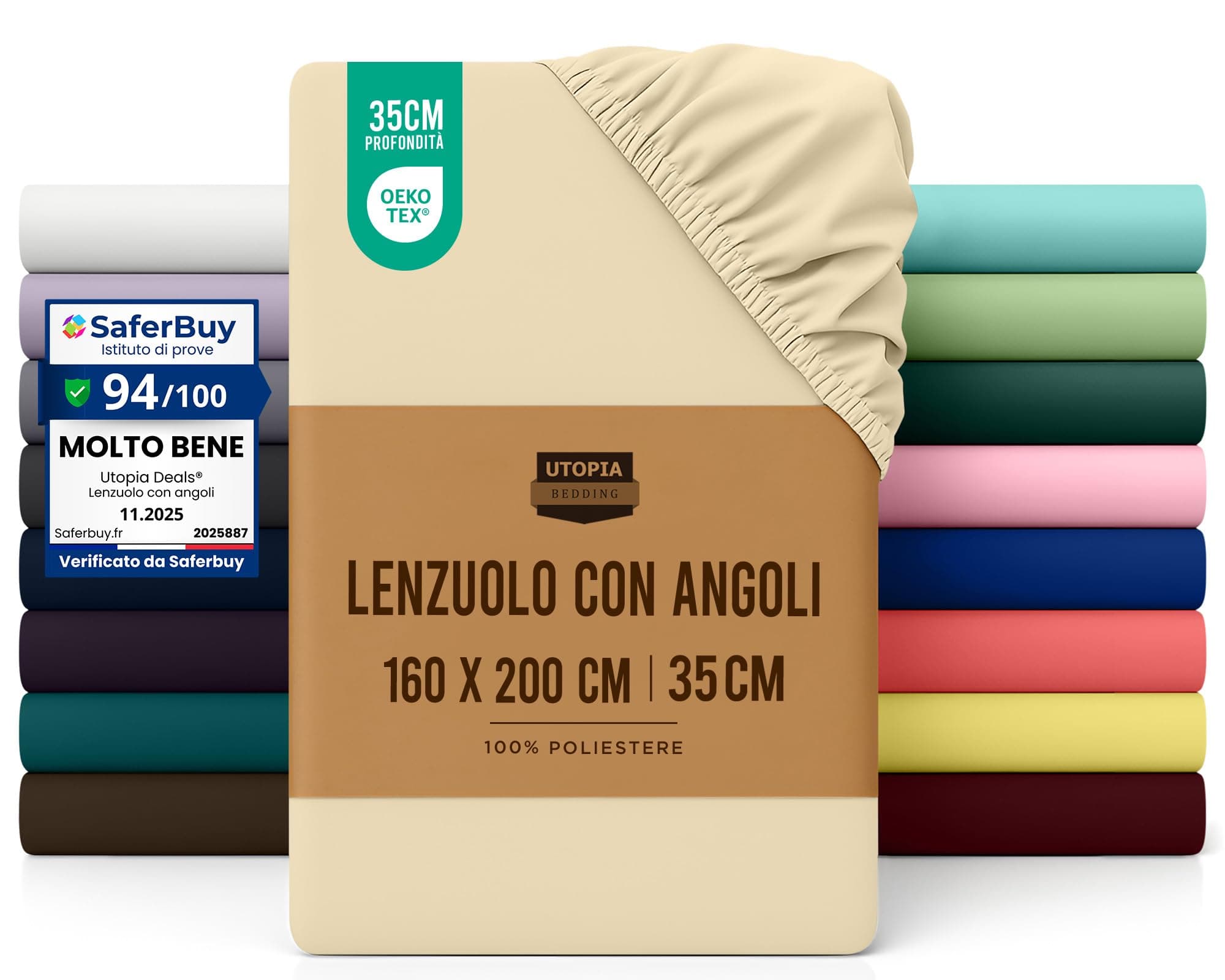 Utopia Bedding Lenzuolo con Angoli Due Piazze Matrimoniale - 160x200cm - Beige- Microfibra di Poliestere Spazzolato - Lenzuolo sotto con Angoli Elasticizzato