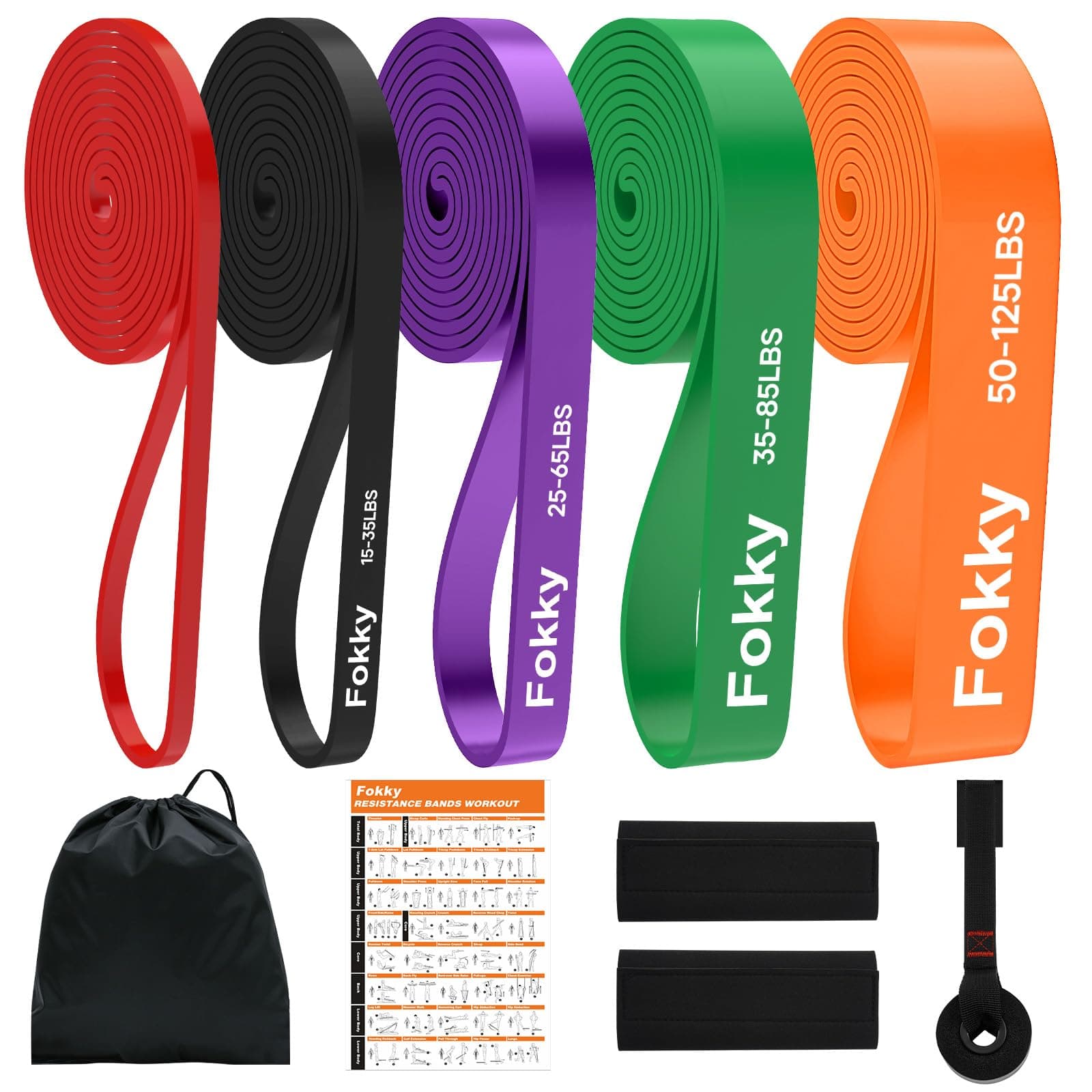 Fokky Gomas Elasticas Musculacion[Set of 5], Bandas Elasticas Musculacion con Bolsa de Transporte, Cintas Elastica Ejercicios para Entrenar Powerlifting Fitness