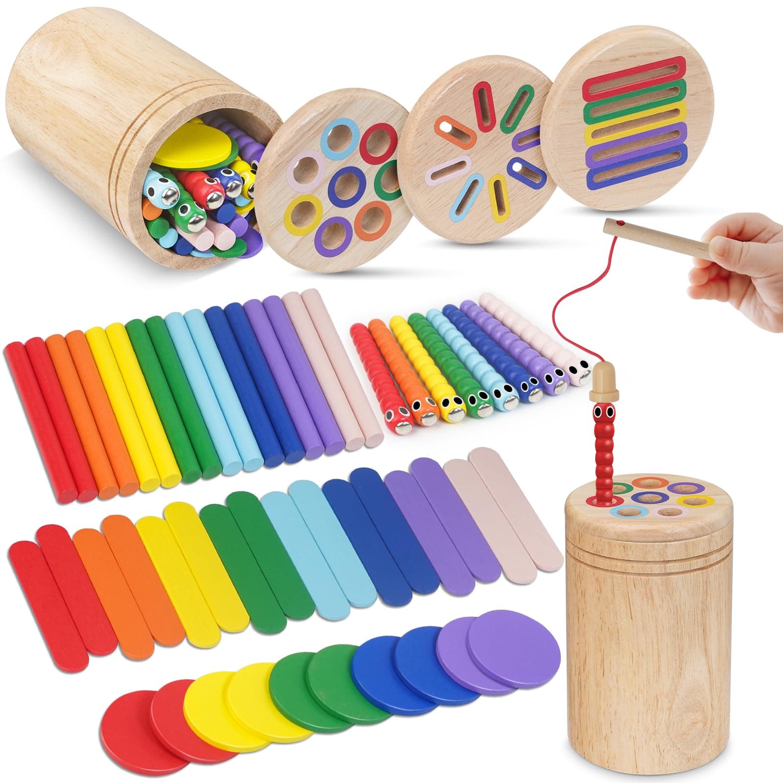 Haozozo Juguetes Niños 1 2 3 Años, 4 en 1 Juguetes Montessori 2 1 3 Años, Colores Niños 1 2 Años, Madera Juguetes Niños 1 Año, Juegos Educativos Niños 1-3 Años con Bolsa de Almacenamiento