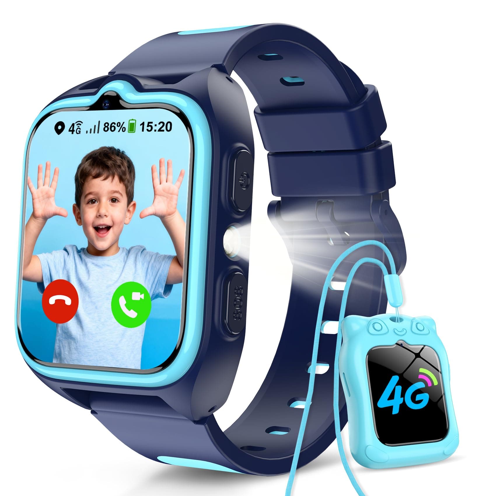 Baolubao Reloj Inteligente Niño 4G, Smartwatch Niños con GPS, Videollamadas, Chat de Voz, Ilamadas, Modo Escuela, SOS, 1.75" Smartwatch con Linterna, Funda de Silicona Suave, Batería Grande de 800 mAh