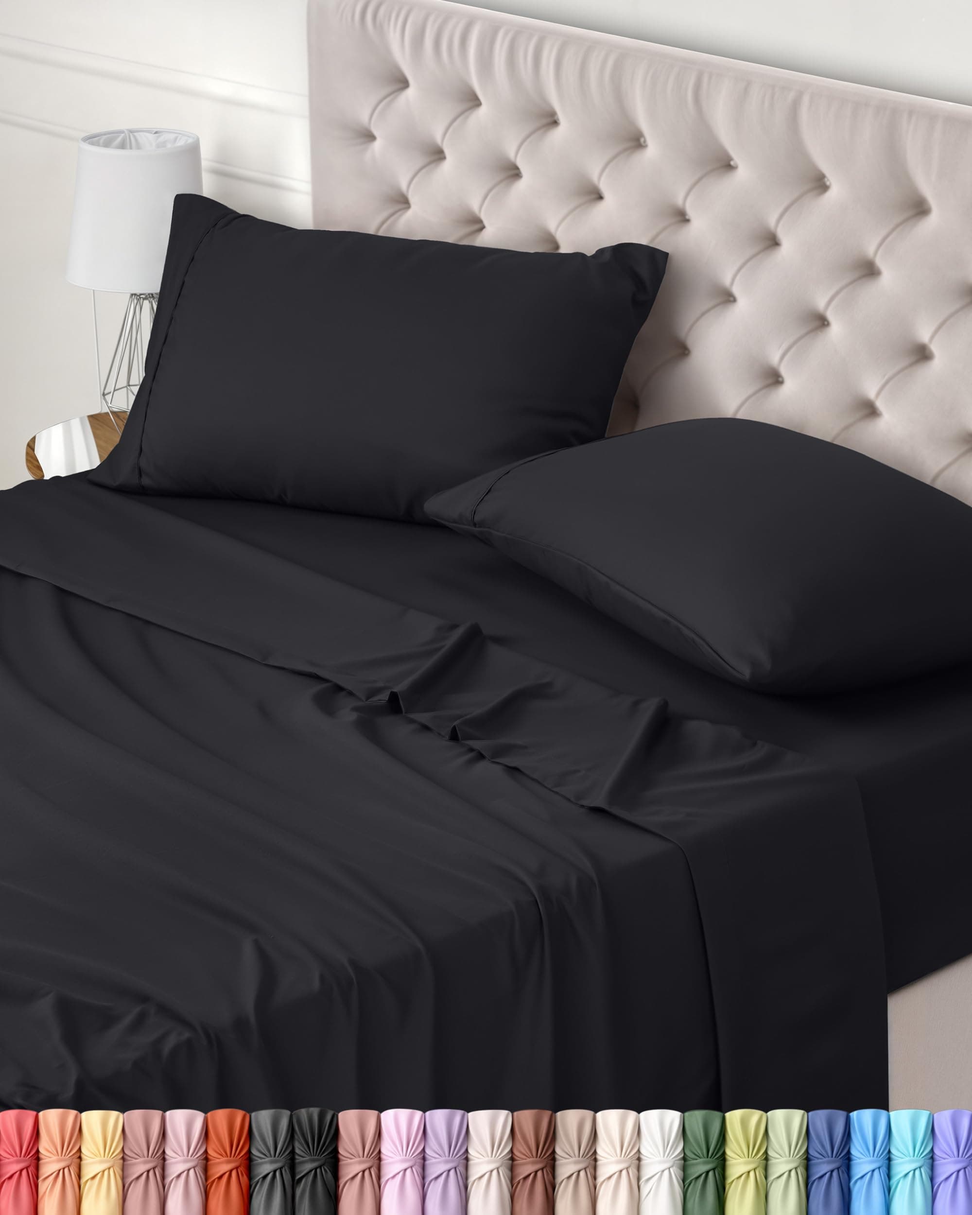 Utopia Bedding - Set Lenzuola Letto Matrimoniali 4 Pezzi 180x200 cm - Spazzolata Poliestre di Microfibra - Oeko-Tex Certificato - Lenzuolo con Angoli, Lenzuolo Piatto e 2 Federe 50x75, Nero