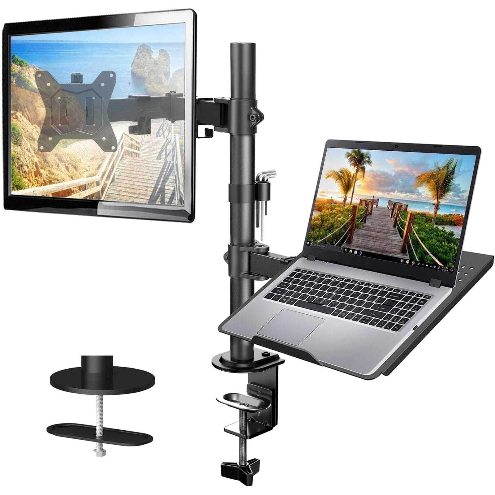 HUANUO Soporte Monitor y Portatil para 13-32 Pulgadas PC, Brazo Monitor y Portatil para Portátil hasta de 17 Pulgadas, Soporte Mesa Monitor