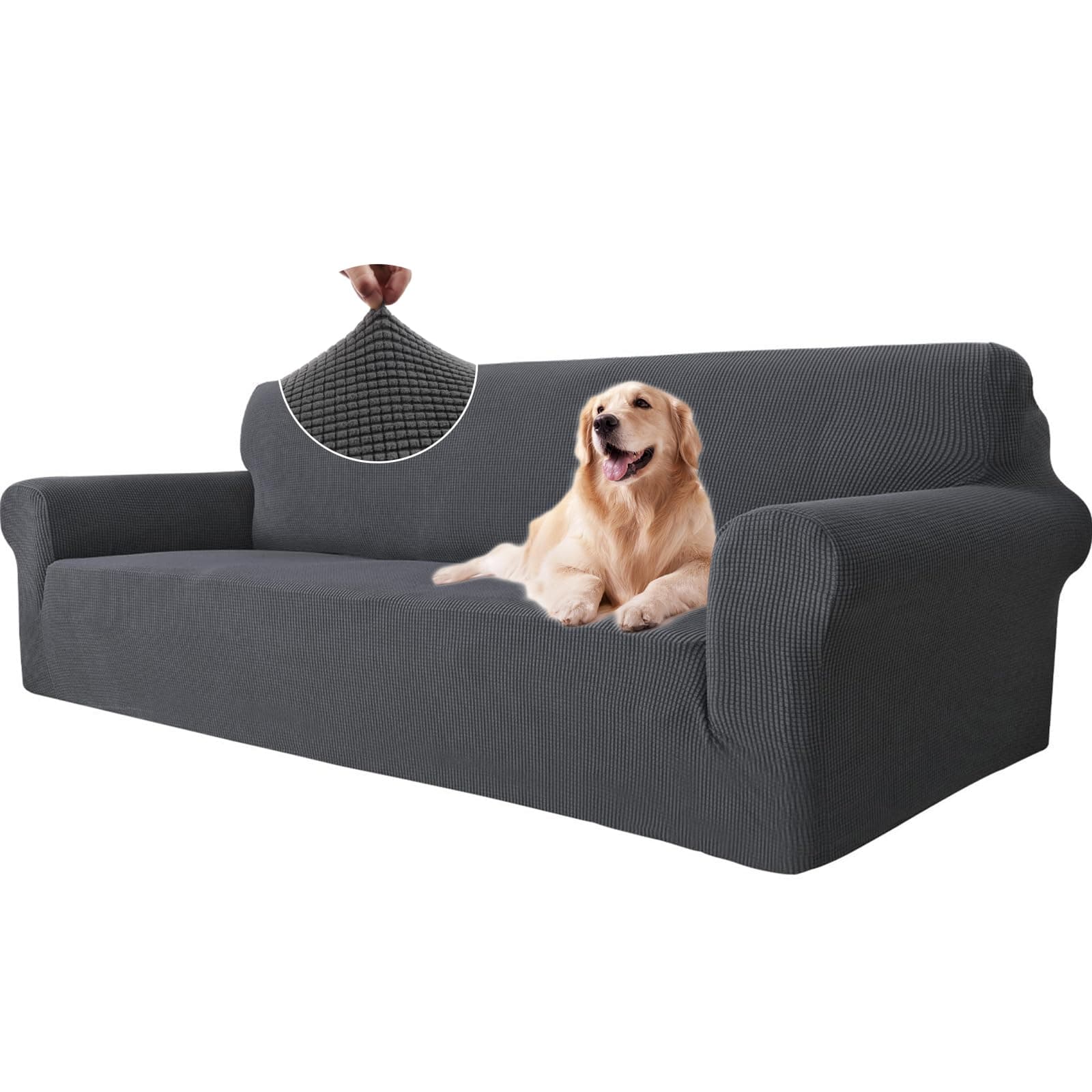 Ystyle Elasticas Funda Sofa 4 Plazas, Fundas de Sofa Ajustables con Reposabrazos, Gruesa Funda Sofá Anti Gatos Perros y Mascotas, Moderna Cubre Sofa Antimanchas Lavable, Gris