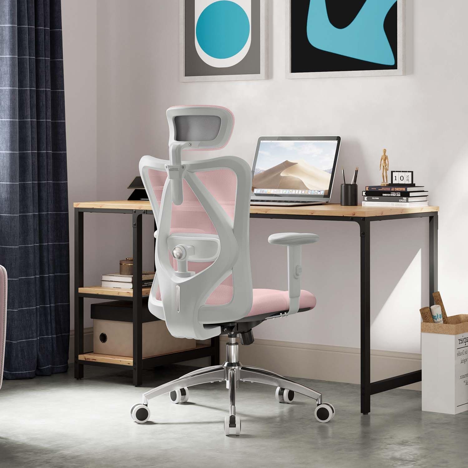 SIHOO M18 Chaise de bureau ergonomique, chaise de bureau d'ordinateur avec appui-tête et support lombaire réglables, chaise de direction pivotante à haut dossier pour le bureau à domicile (Rose Clair)