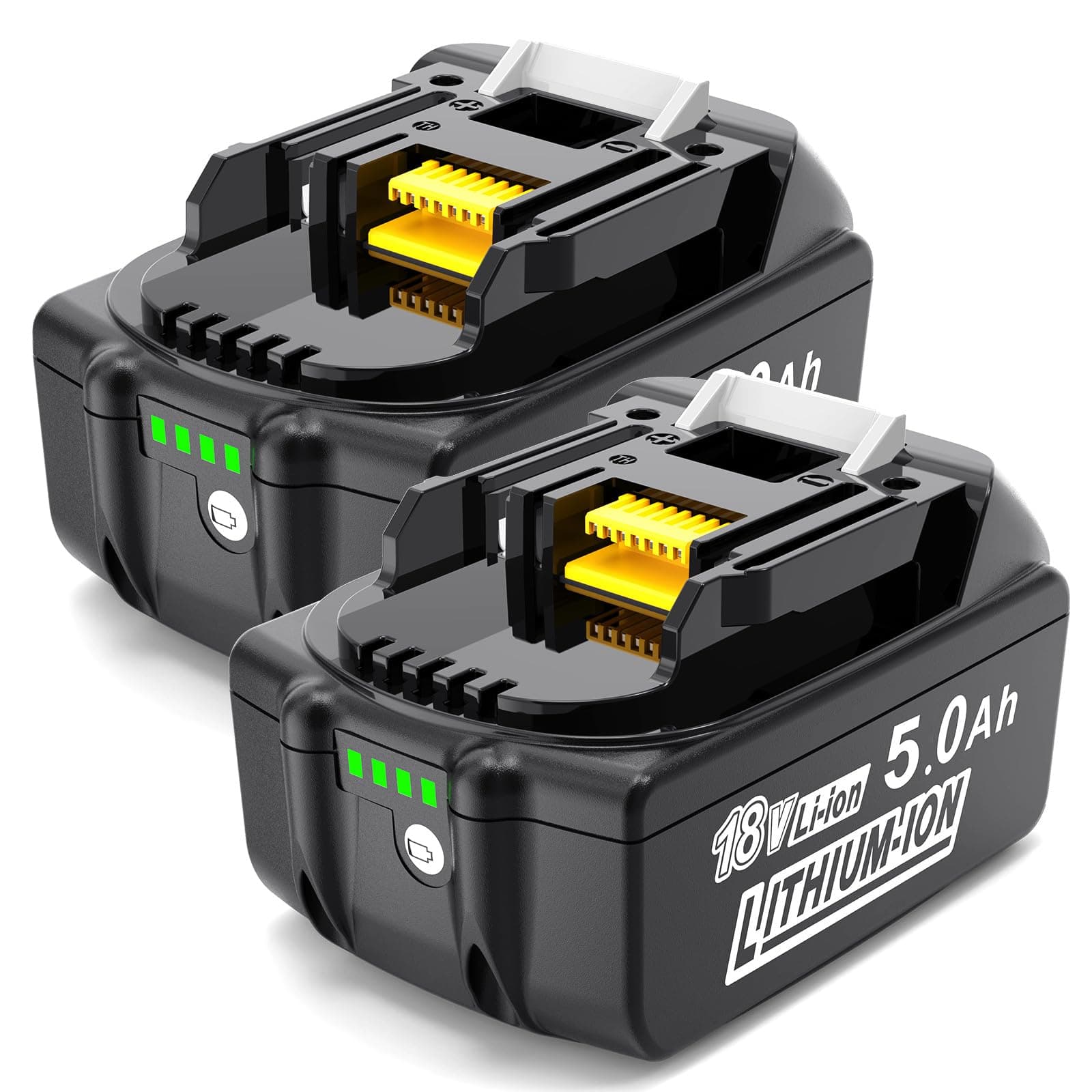 MoeuGreenBattX Batteries pour Makita 18V Batterie: 2-pièces 5,0 Ah Li-ION Batteries pour Makita 18V - Compatible avec BL1850B BL1850 BL1860B BL1860 194205-3 LXT-400