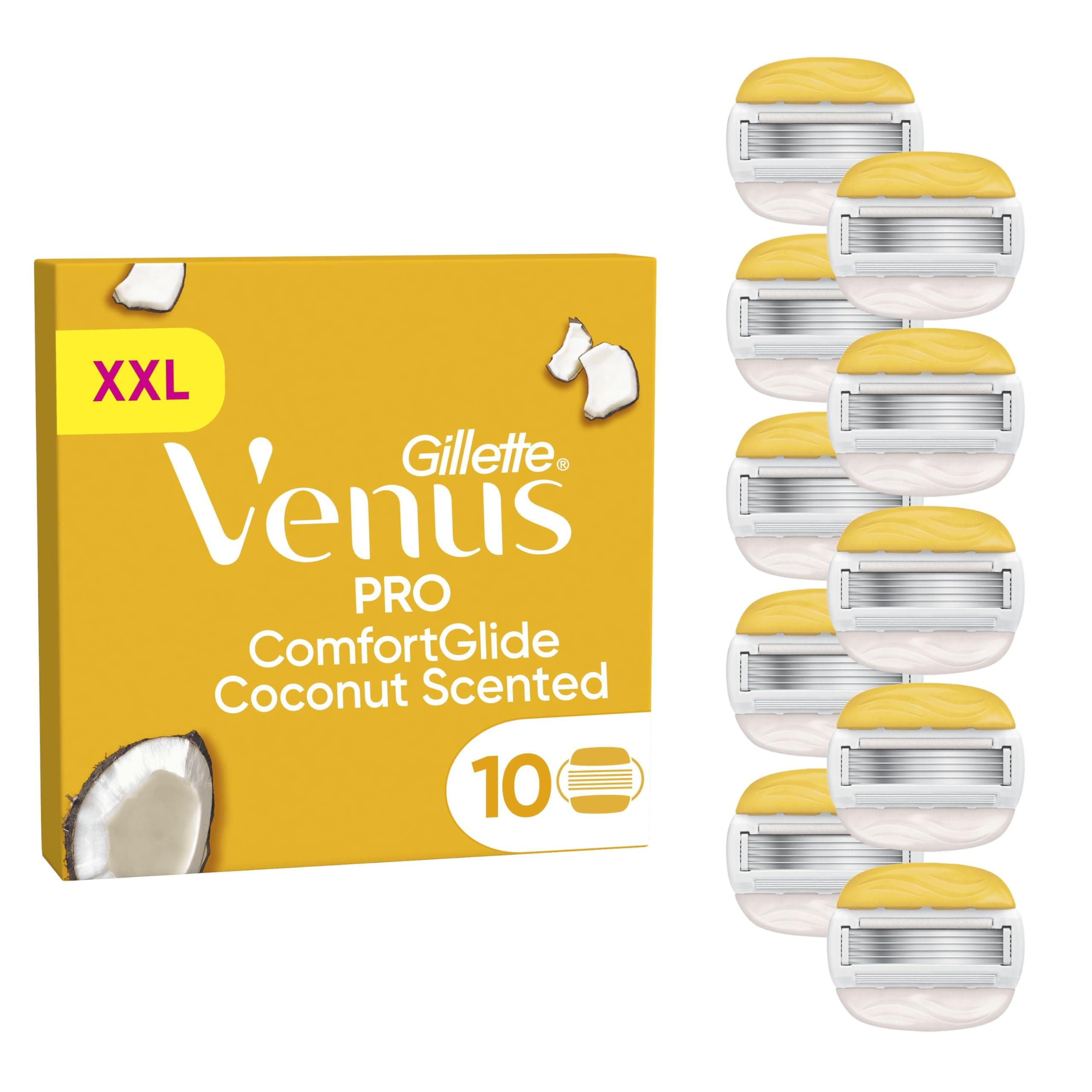 Gillette Venus Pro Comfortglide 10 Lamette di Ricambio a 5 Lame per Rasoio da Donna Venus, al Profumo di Cocco, Lamette Donna Adatte a Depilazione Corpo