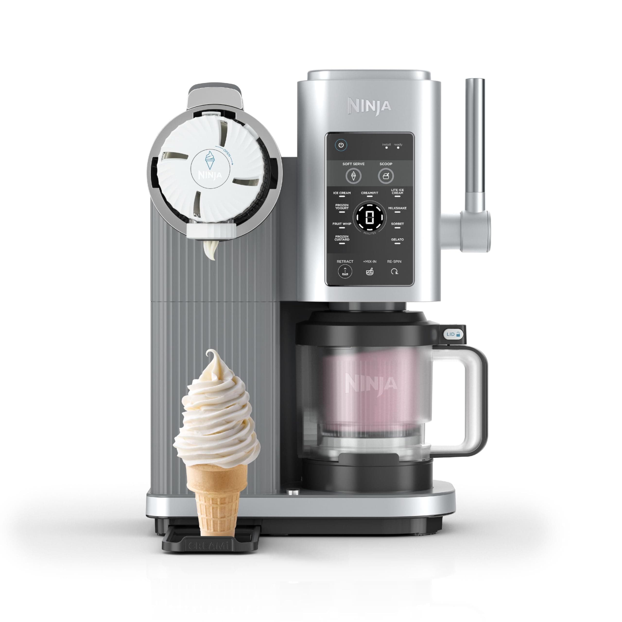 NINJA CREAMi Scoop et Swirl Machine a Glace et Sorbetière, 13 modes, Machine a glaces l’italienne Intégré, Avec 2 pots, Pièces Amovibles Lavables au Lave-Vaisselle, Gris platine NC701EU