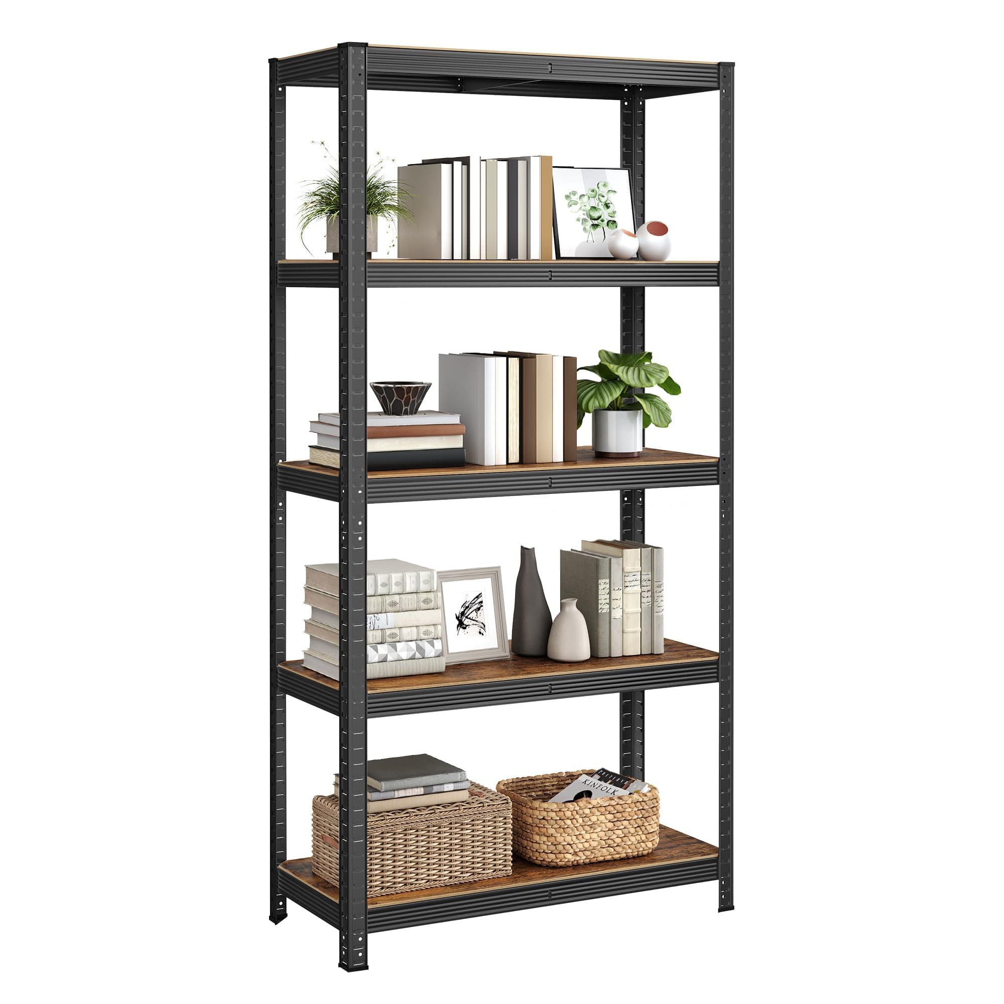 SONGMICS Standregal, Bücherregal, Lagerregal, 5 Ablagen, Küchenregal, Regal, 40 x 90 x 180 cm, bis 875 kg belastbar, verstellbare Ablagen, Industrie-Design, vintagebraun-schwarz GLR040B11