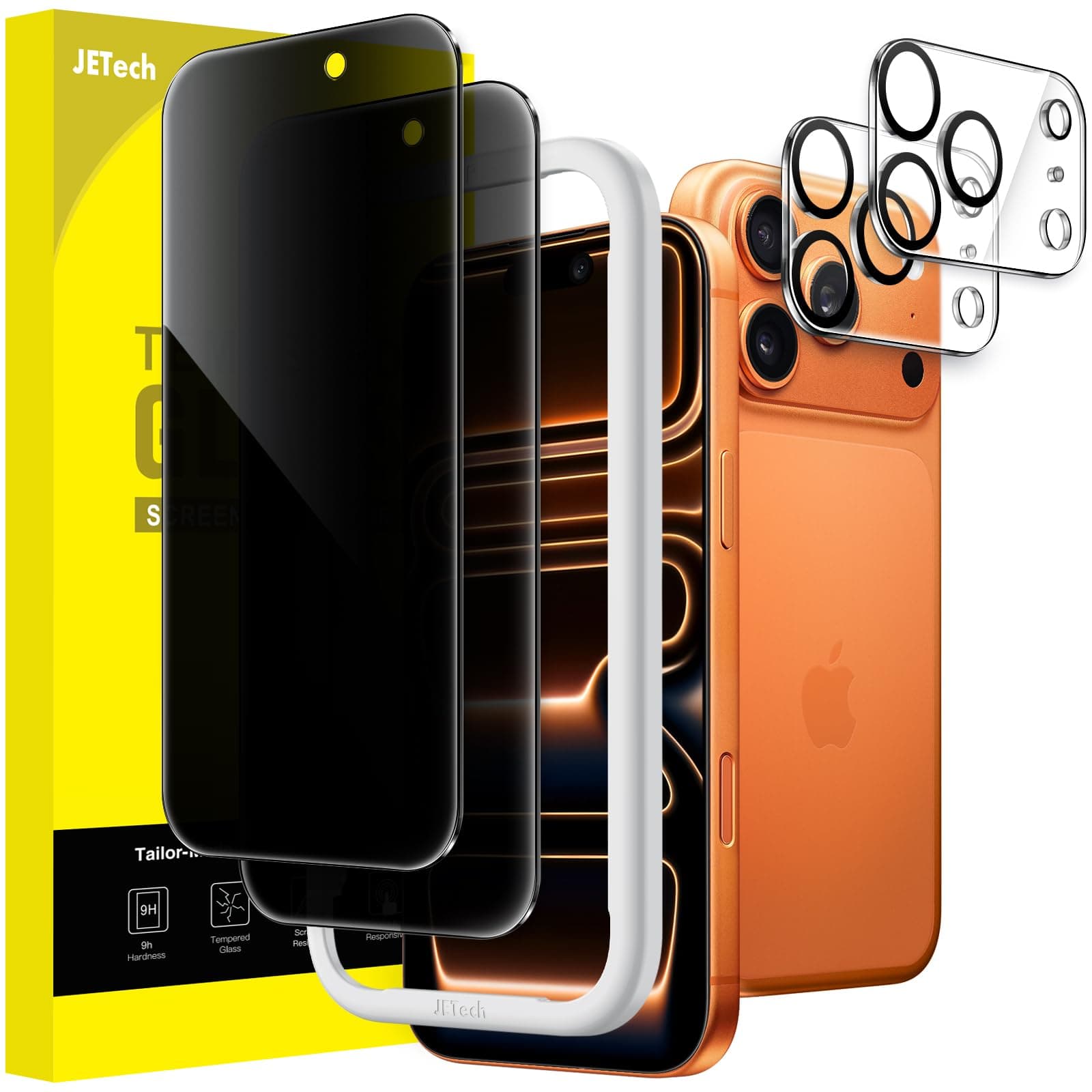 JETech Sichtschutz für iPhone 17 Pro Max 6,9 Zoll mit Kameraschutz, Anti-Spy Gehärtete Glas Schutzfolie, Einfaches Installationswerkzeug, 2 Stück Jeweils
