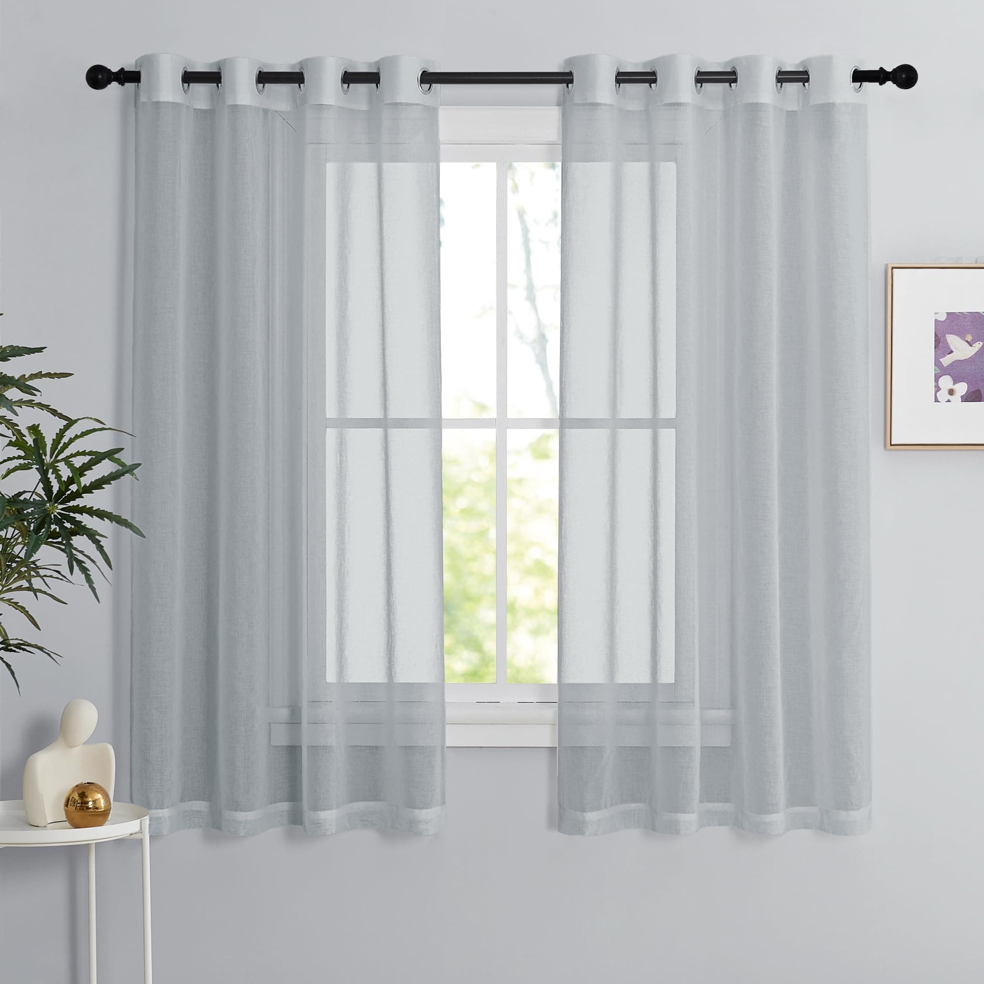 PONY DANCE Rideau Voilage Lot de 2 L140 x H160cm Décoration Maison Chambre & Hôtel pour Petites Fenêtres Draperies Souple à Oeillet Romantique, Gris Clair