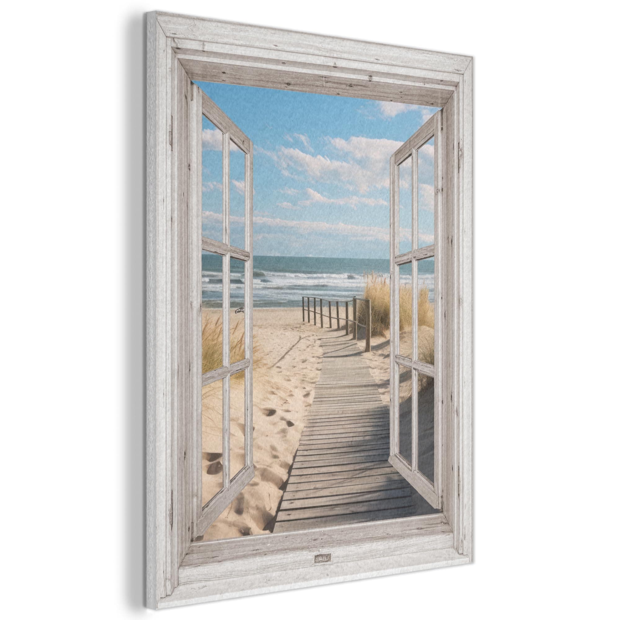 MuchoWow© Décoration Murale en Feutre 70x100 cm Art Muraux Décoratif Feutrée Chambre Moderne Fenêtre - Océan - Côte - Nature - Vue - Plage - Mer Des Wadden