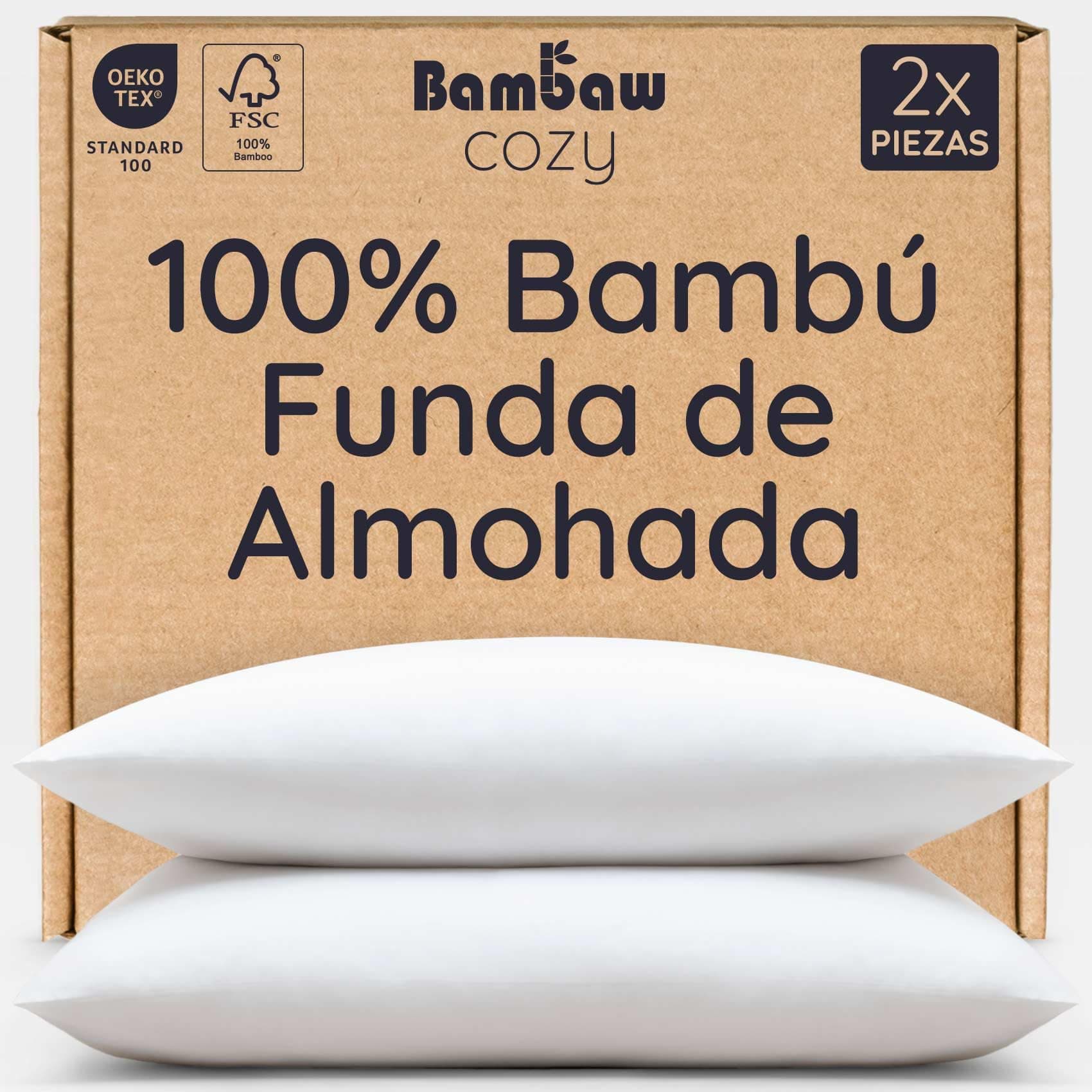 Bambaw Fundas Almohada 50x75 cm Bambu, Pack de 2, Sábanas de Verano Enfriadoras y Antiacaros, Sabanas Bambú Sostenible, Sabana Bambu Antiarrugas y Antiacne, Funda de Almohada 75x50 cm (Blanco)